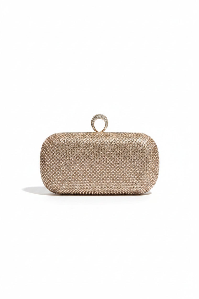 Honey Couture HALLE Gold Mini Diamanté Ring Handle Clutch in Australia | One Honey Boutique