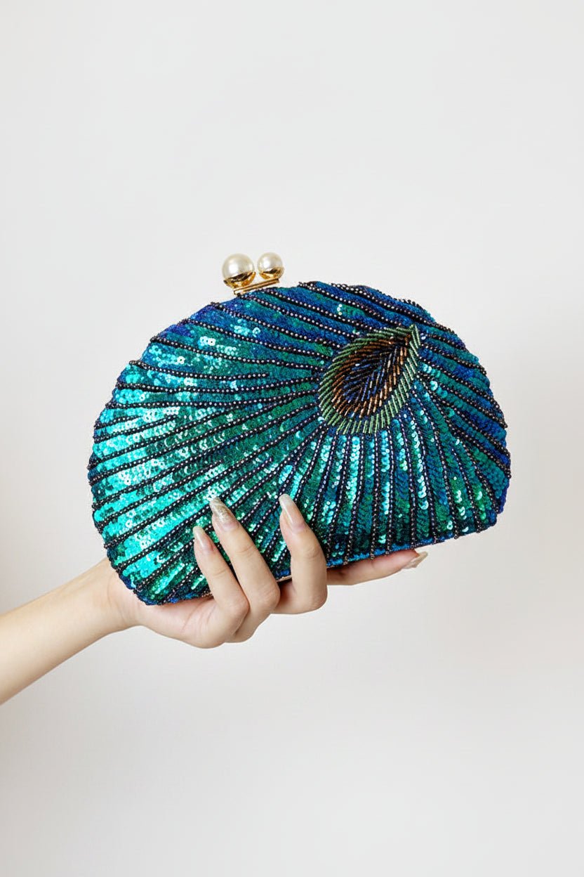 Honey Couture MONET Peacock Beaded Clutch Bag for Formal & Evening Wear in Australia | One Honey Boutique