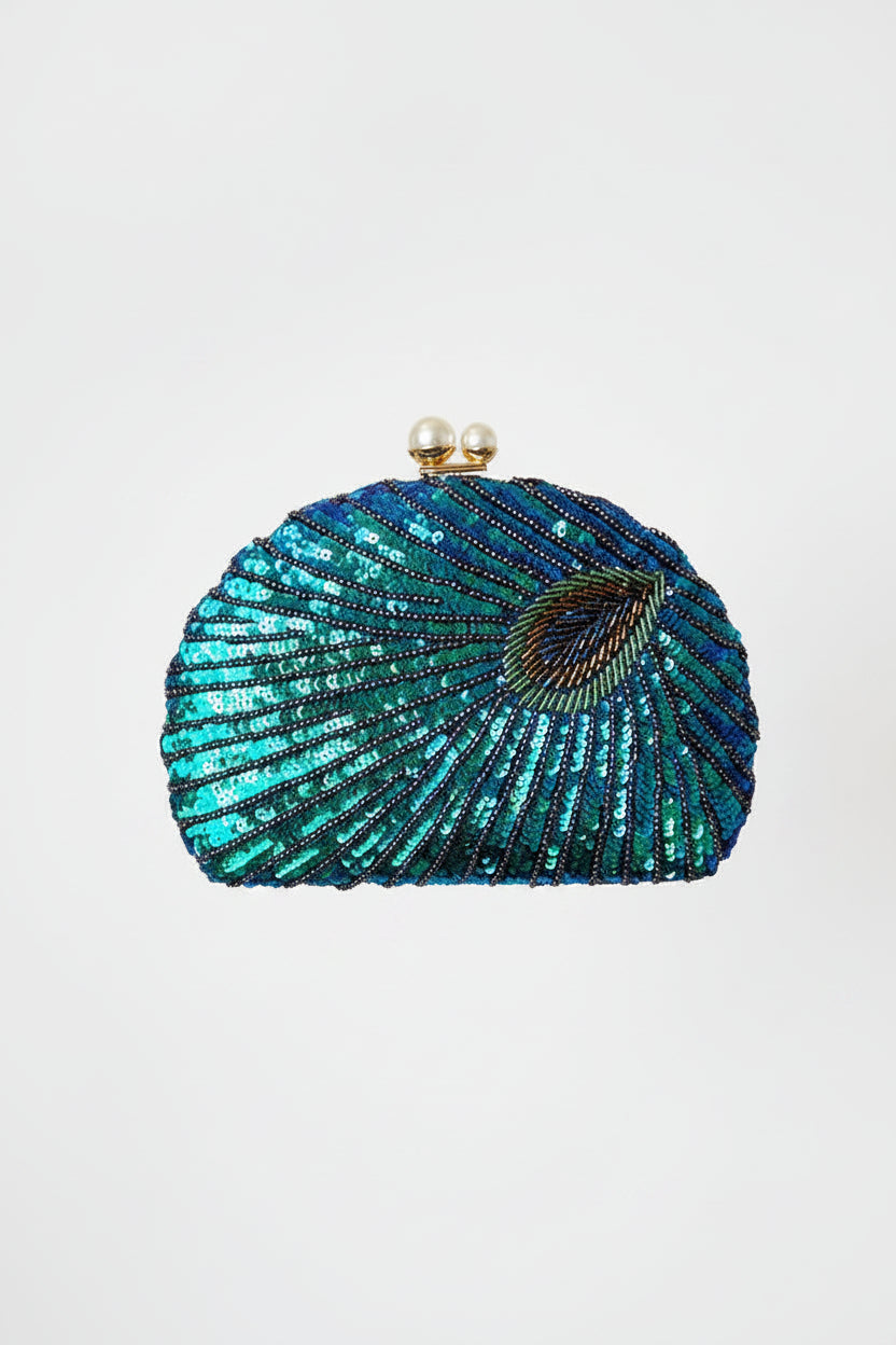 Honey Couture MONET Peacock Beaded Clutch Bag for Formal & Evening Wear in Australia | One Honey Boutique