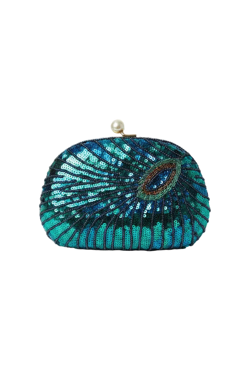 Honey Couture MONET Peacock Beaded Clutch Bag for Formal & Evening Wear in Australia | One Honey Boutique