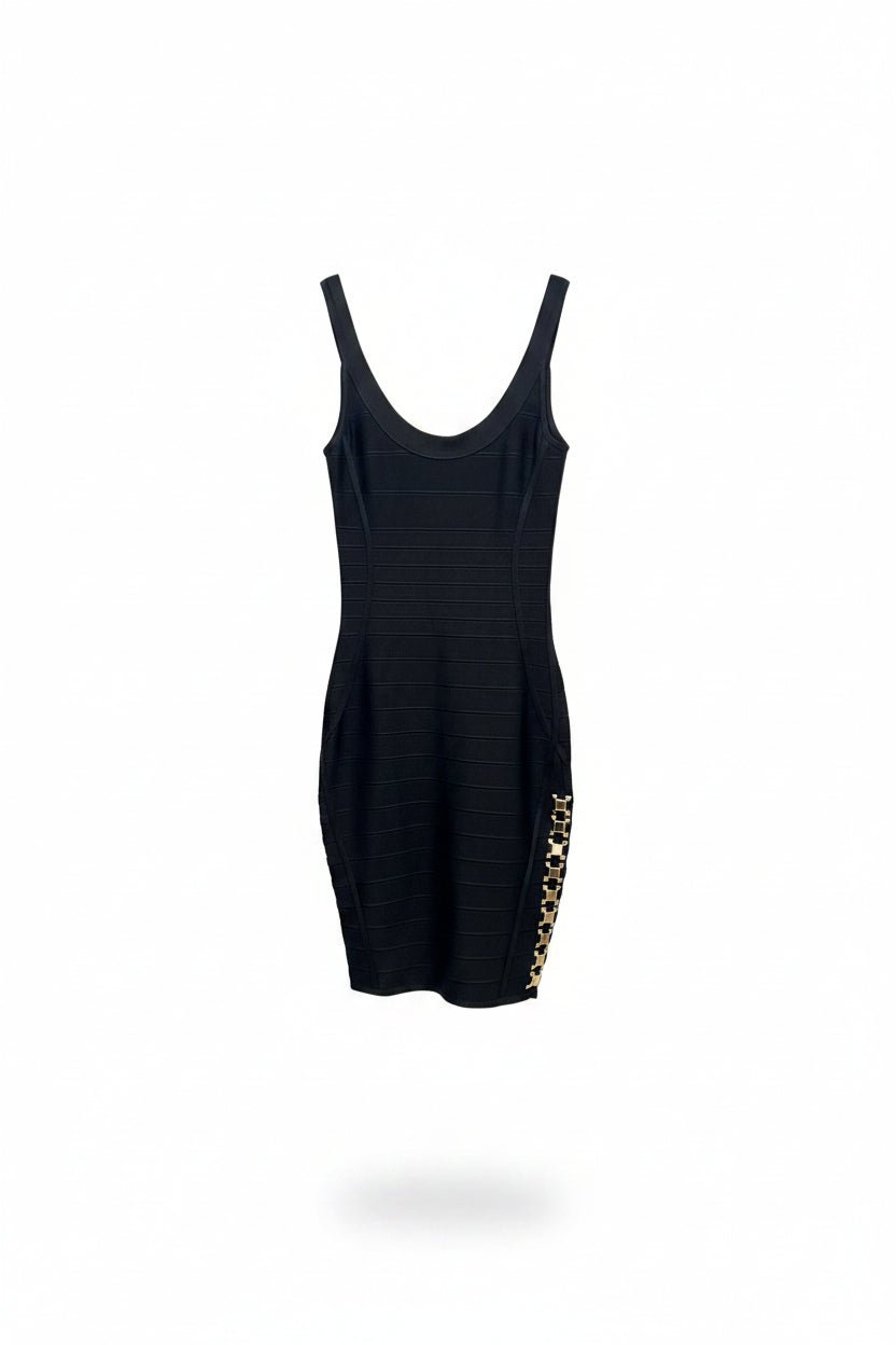 Honey Couture Sienna Gold Chain Detail Bandage Mini Dress in Black in Australia | One Honey Boutique