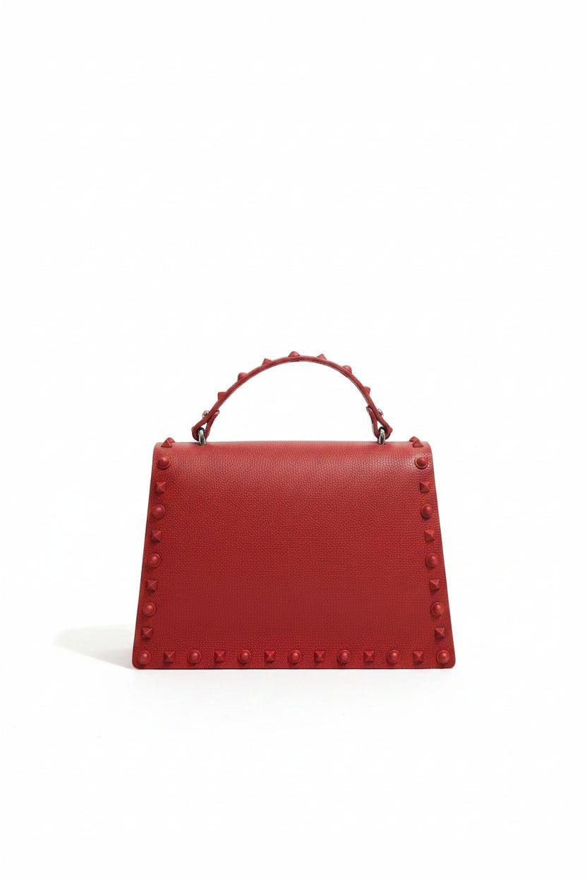 Honey Couture VIXEN Red Studded Structured Faux Leather Mini Handbag in Australia | One Honey Boutique