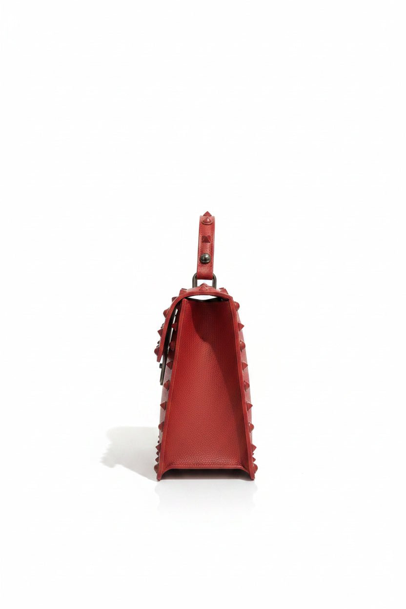 Honey Couture VIXEN Red Studded Structured Faux Leather Mini Handbag in Australia | One Honey Boutique