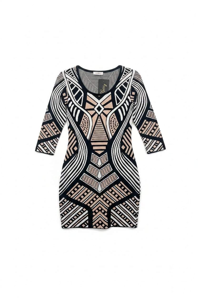 Honey Couture ZAHARA Geometric Knit Bandage Mini Dress in Australia | One Honey Boutique