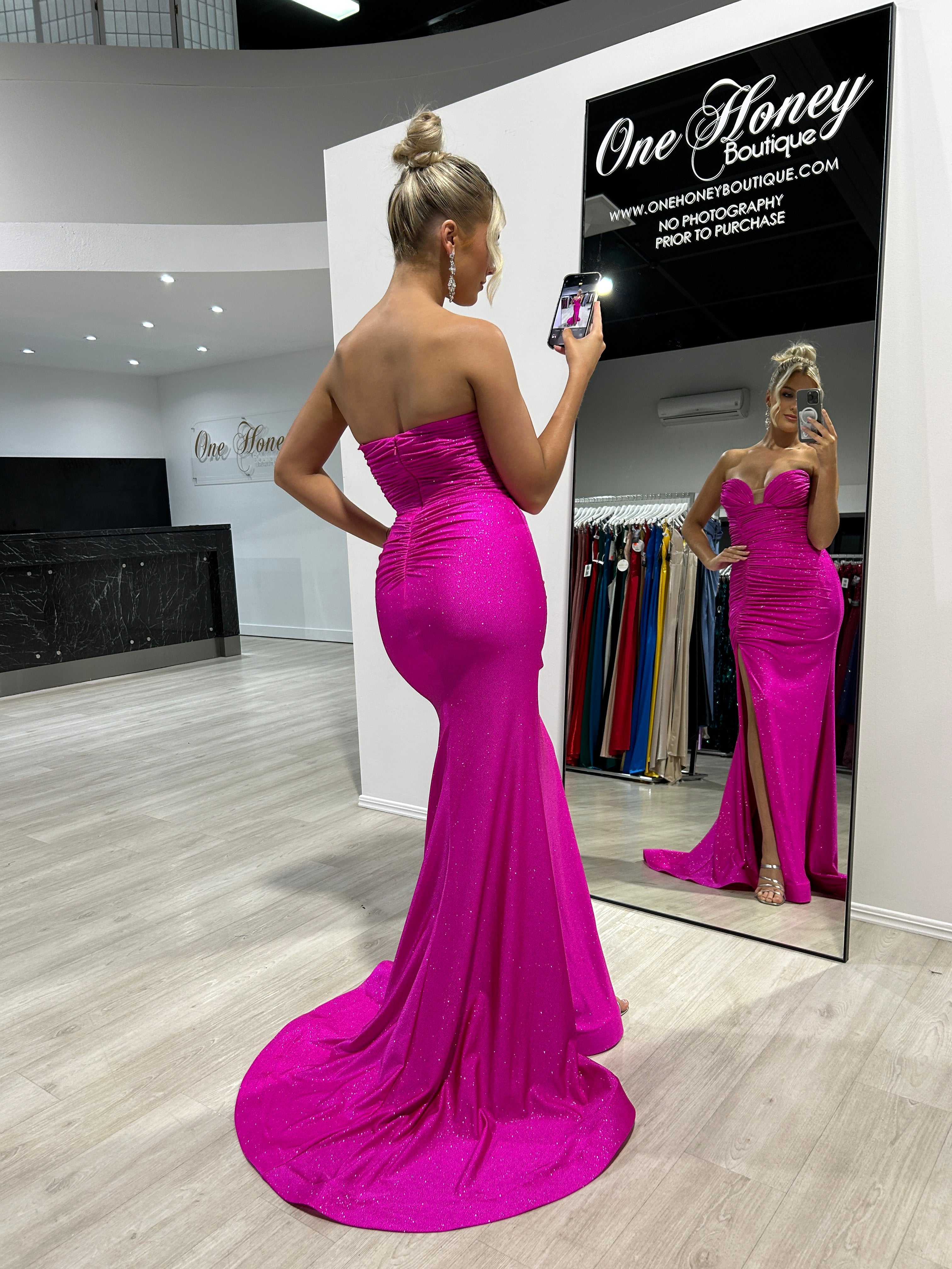 JESIKA Glitter Strapless Mermaid Dress with glitter satin, evening gown. Brisbane to Gold Coast, Australia.