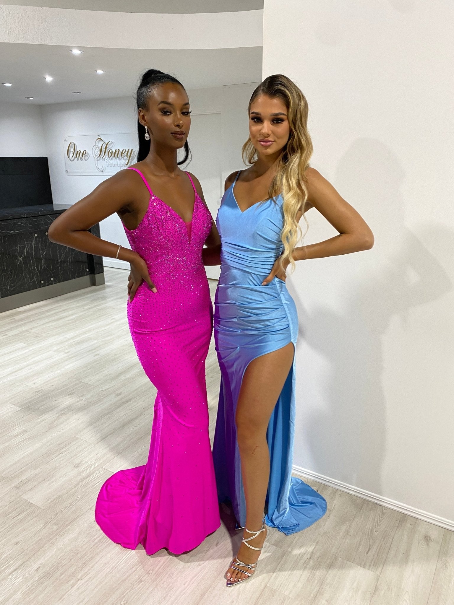 Honey Couture ZURI Corset Back Ruched Waist Formal Evening Dress in Australia | One Honey Boutique