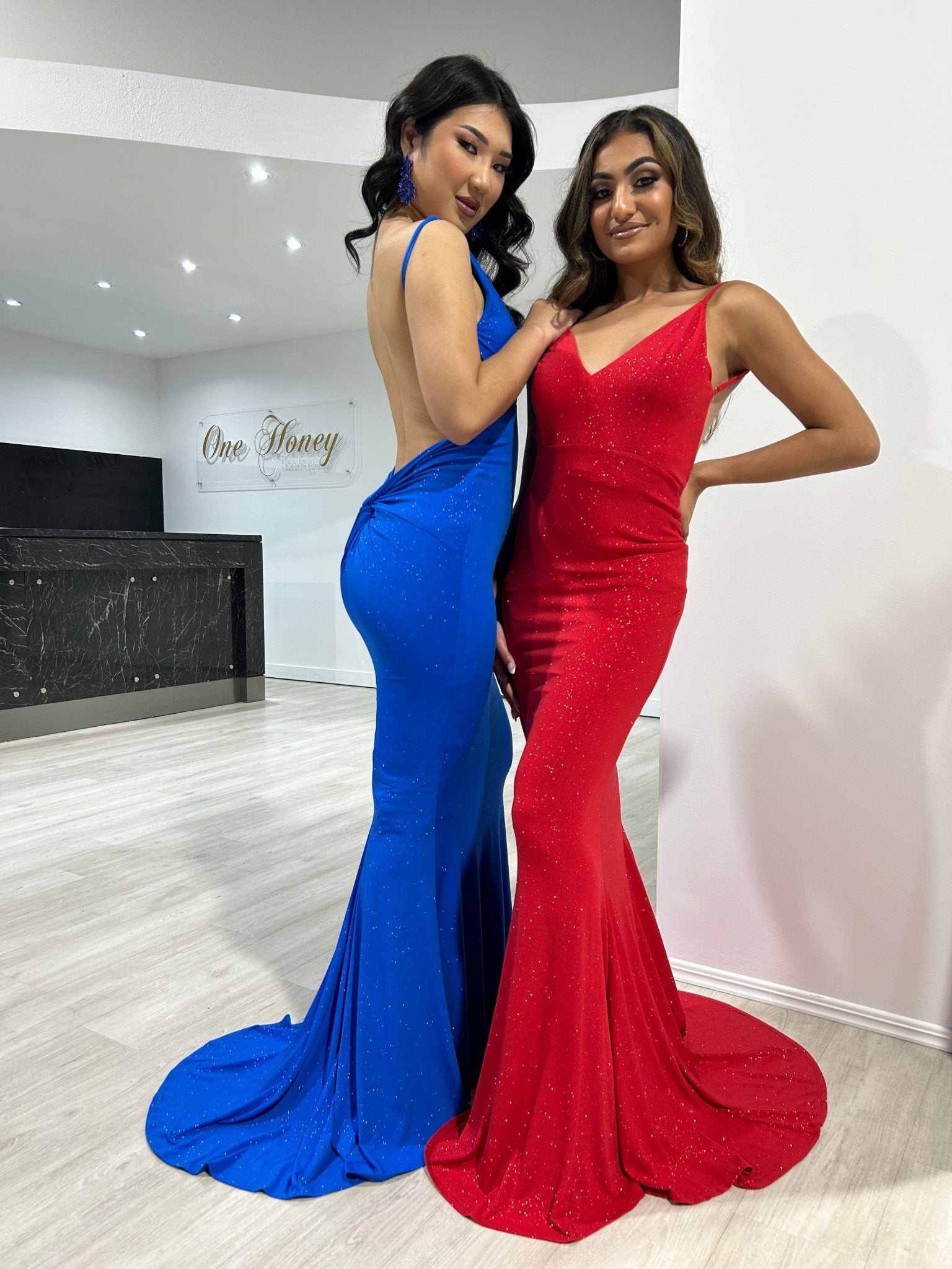 SKY Glitter Bum Scrunch Low Back Mermaid Formal Dress in Australia | One Honey Boutique