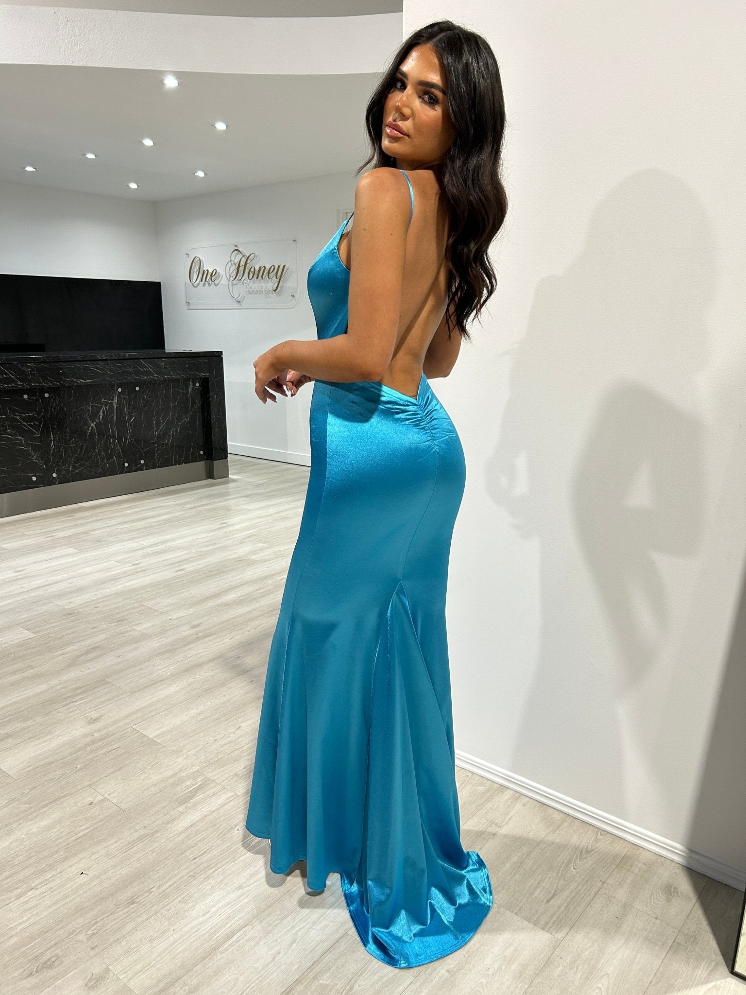 CYRUS Bum Scrunch Neon Low Back Mermaid Formal Dress in Australia | One Honey Boutique