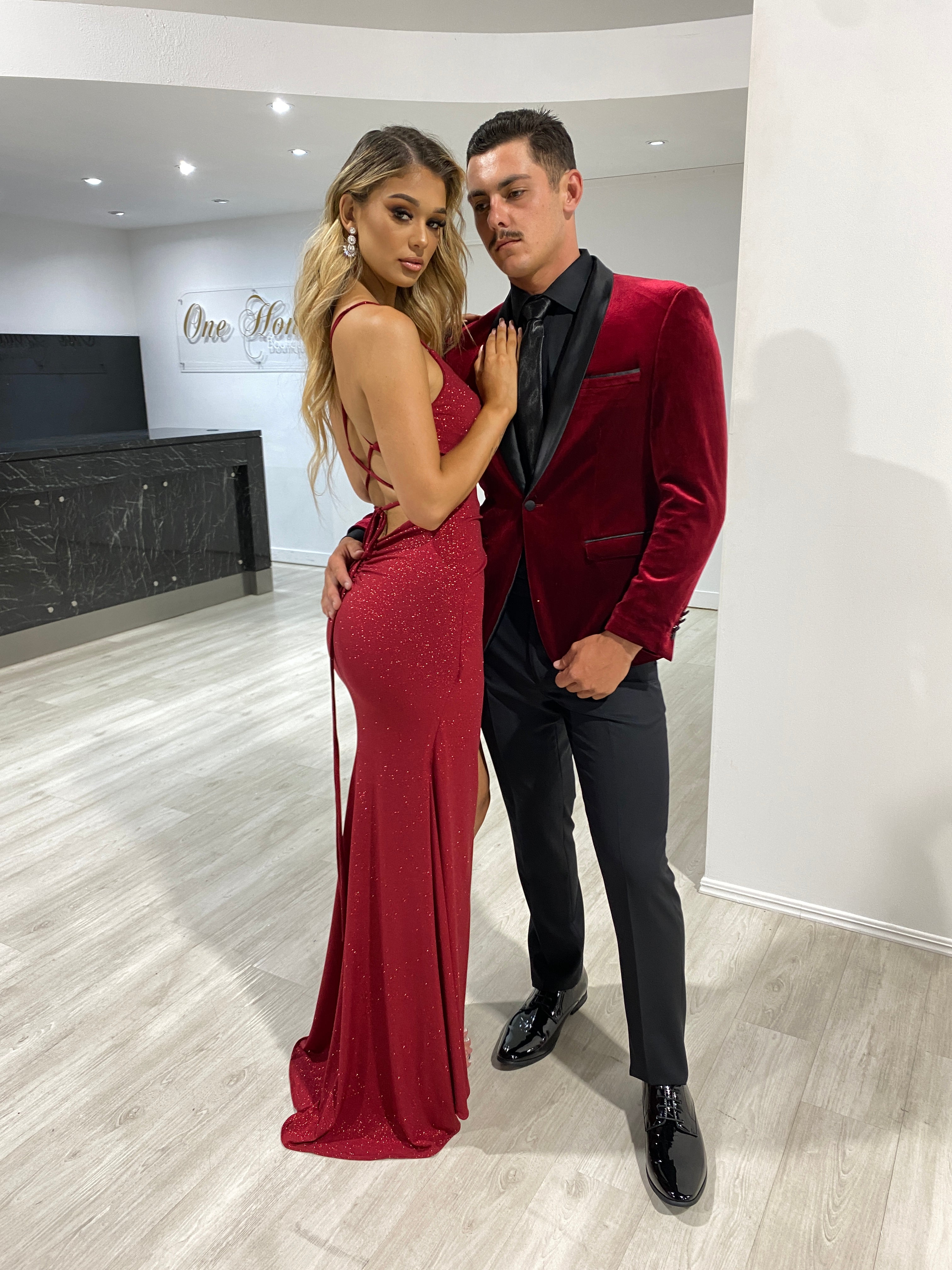 CRISTELLA gown with glitter corset and cowl neckline, elegant mermaid formal dress. Brisbane to Gold Coast, Australia.