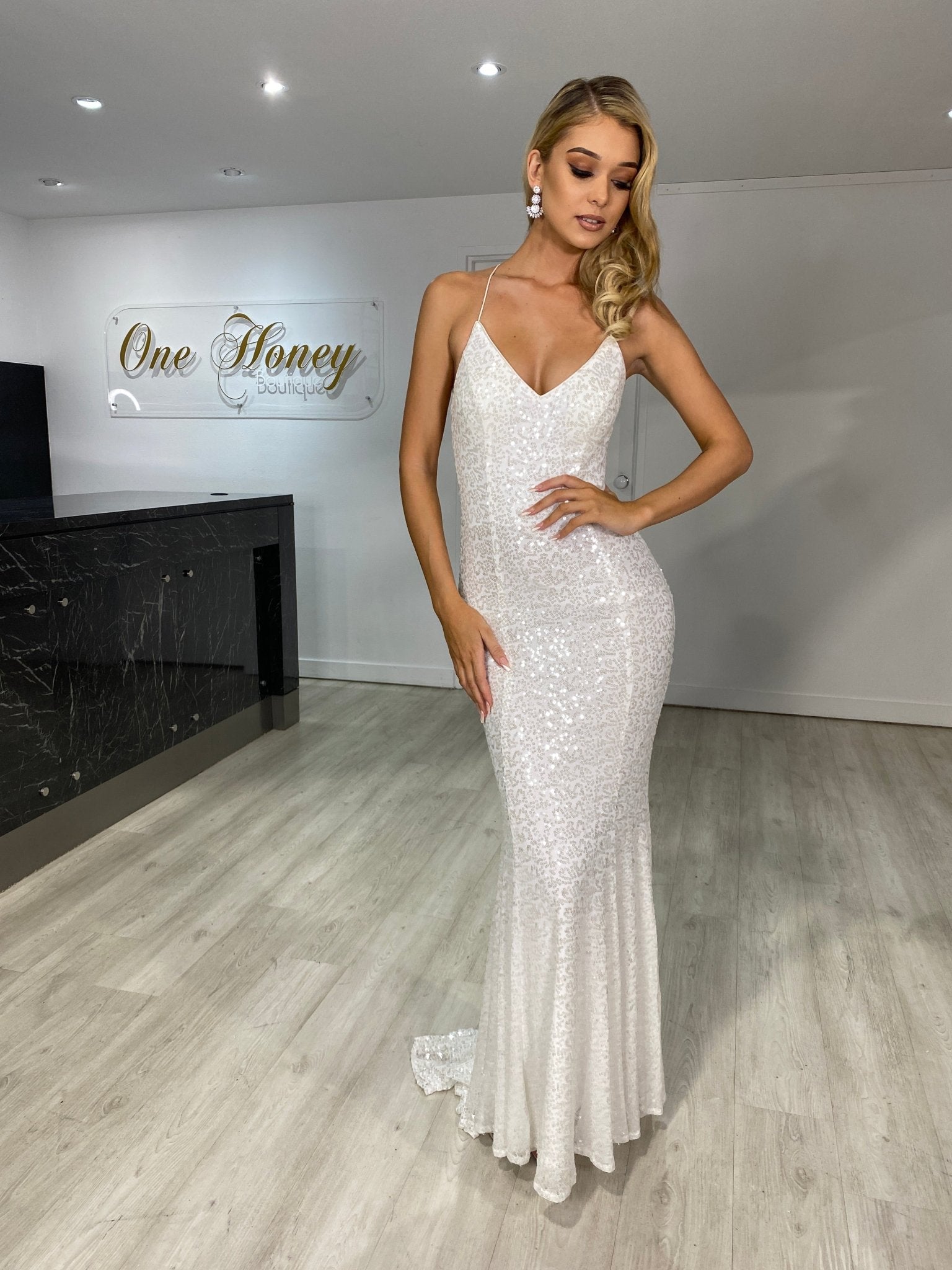 The NIKEETA Sequin Corset Back Mermaid Formal Gown in Australia | One Honey Boutique