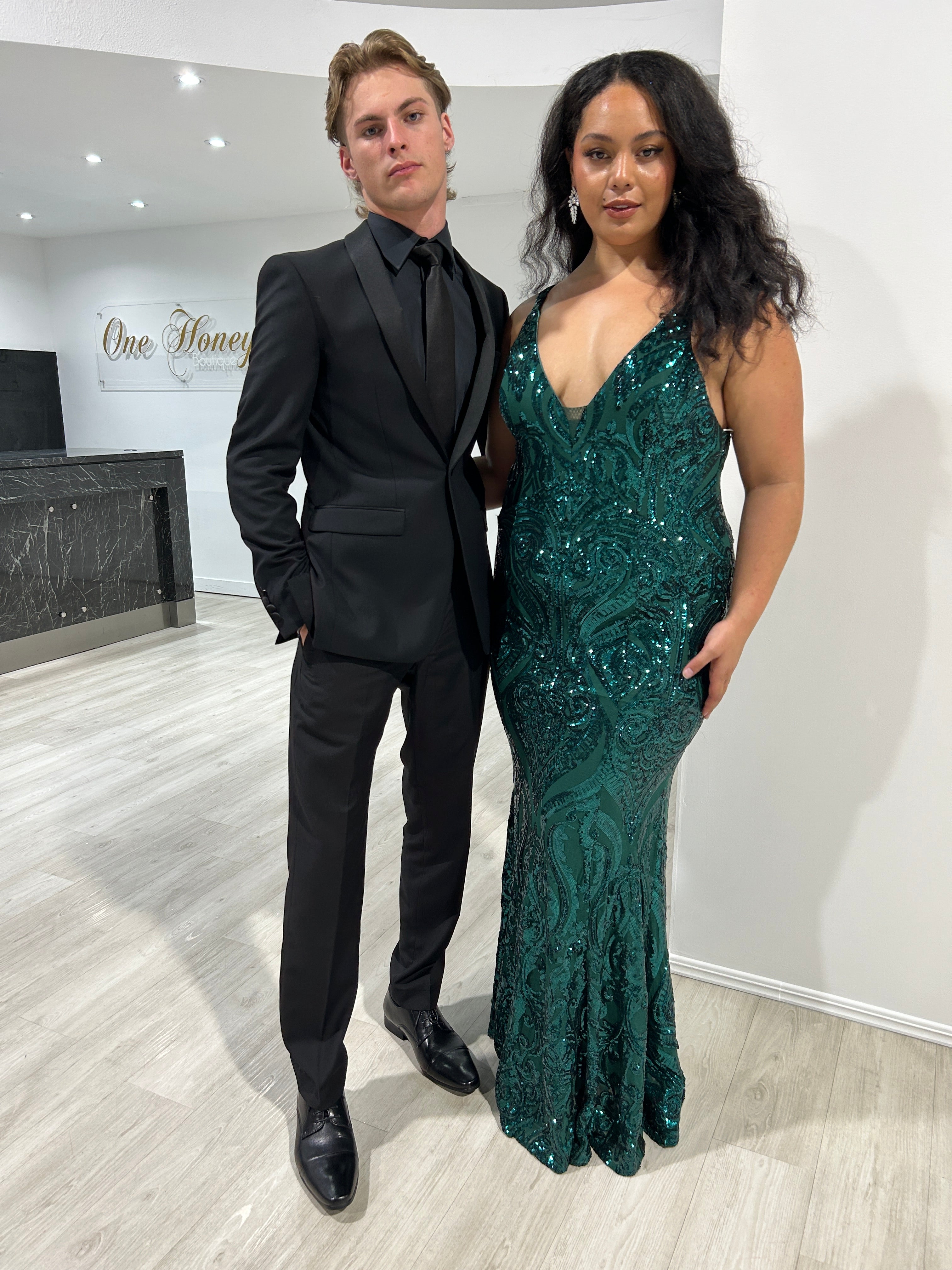 Honey Couture MIA Sequin Open Back Formal Gown