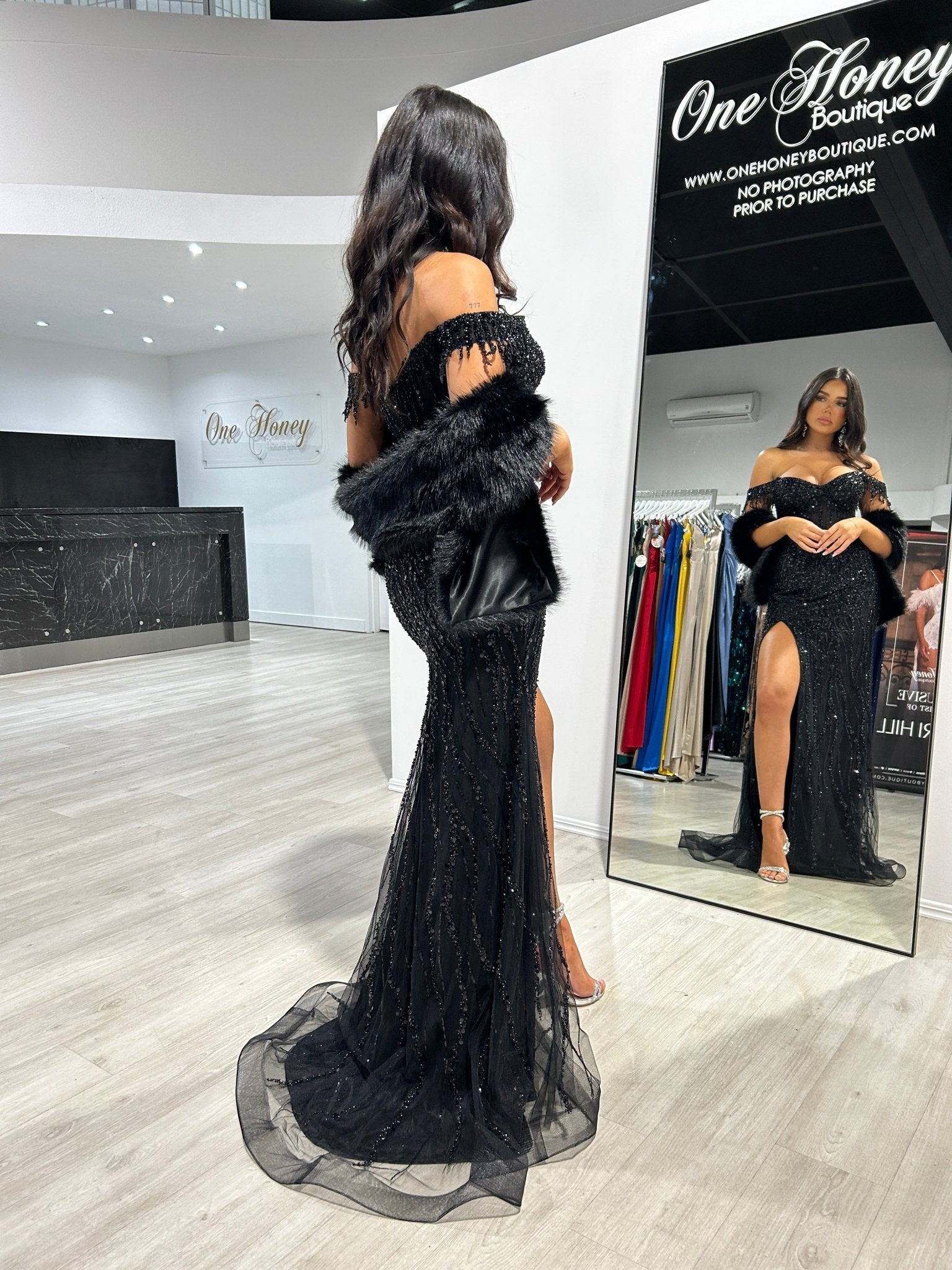 SOVIA Off Shoulder Beaded Corset Mermaid Prom & Formal Dress in Australia | One Honey Boutique