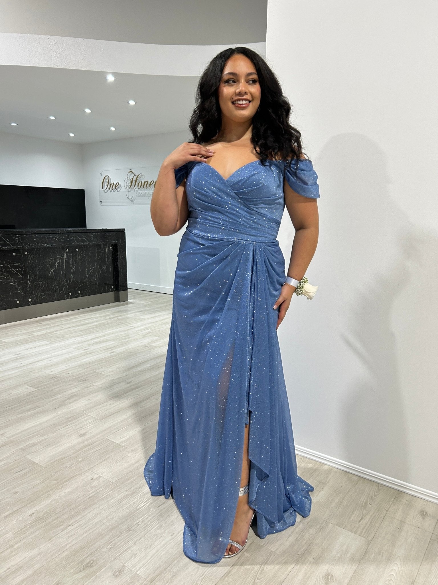 RIVER Curve Paris Blue Off Shoulder Mermaid Formal Dress in Australia | One Honey Boutique