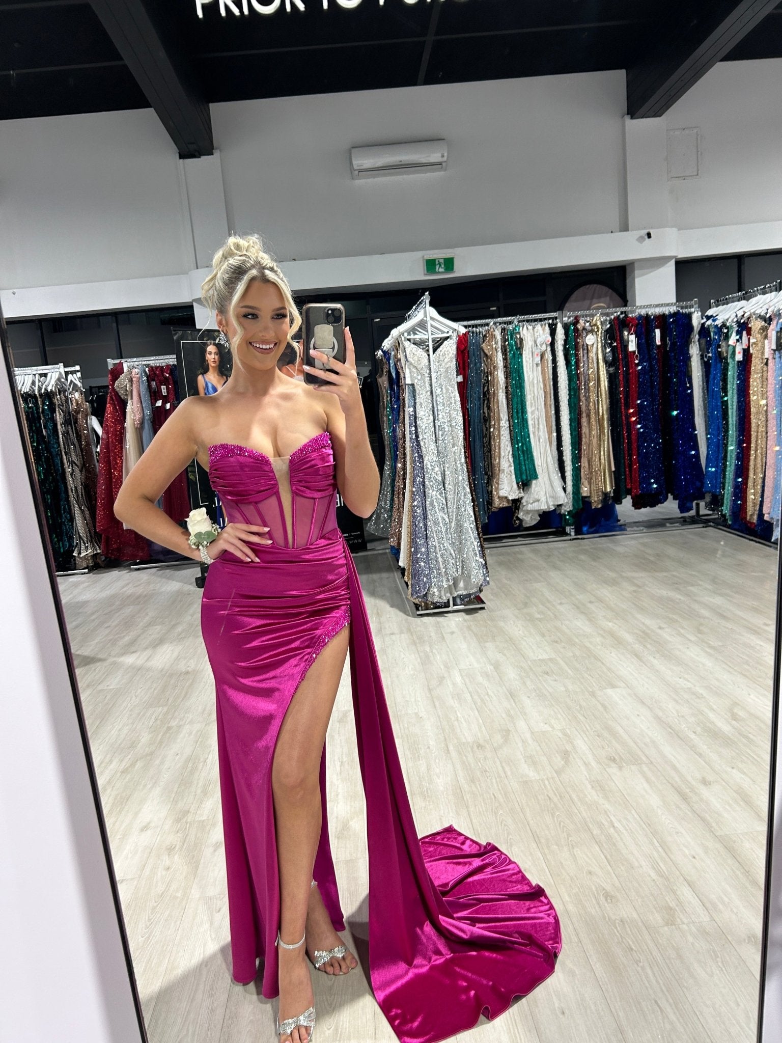 FINA Strapless Satin Diamanté Detail Corset Bustier Formal Dress in Australia | One Honey Boutique