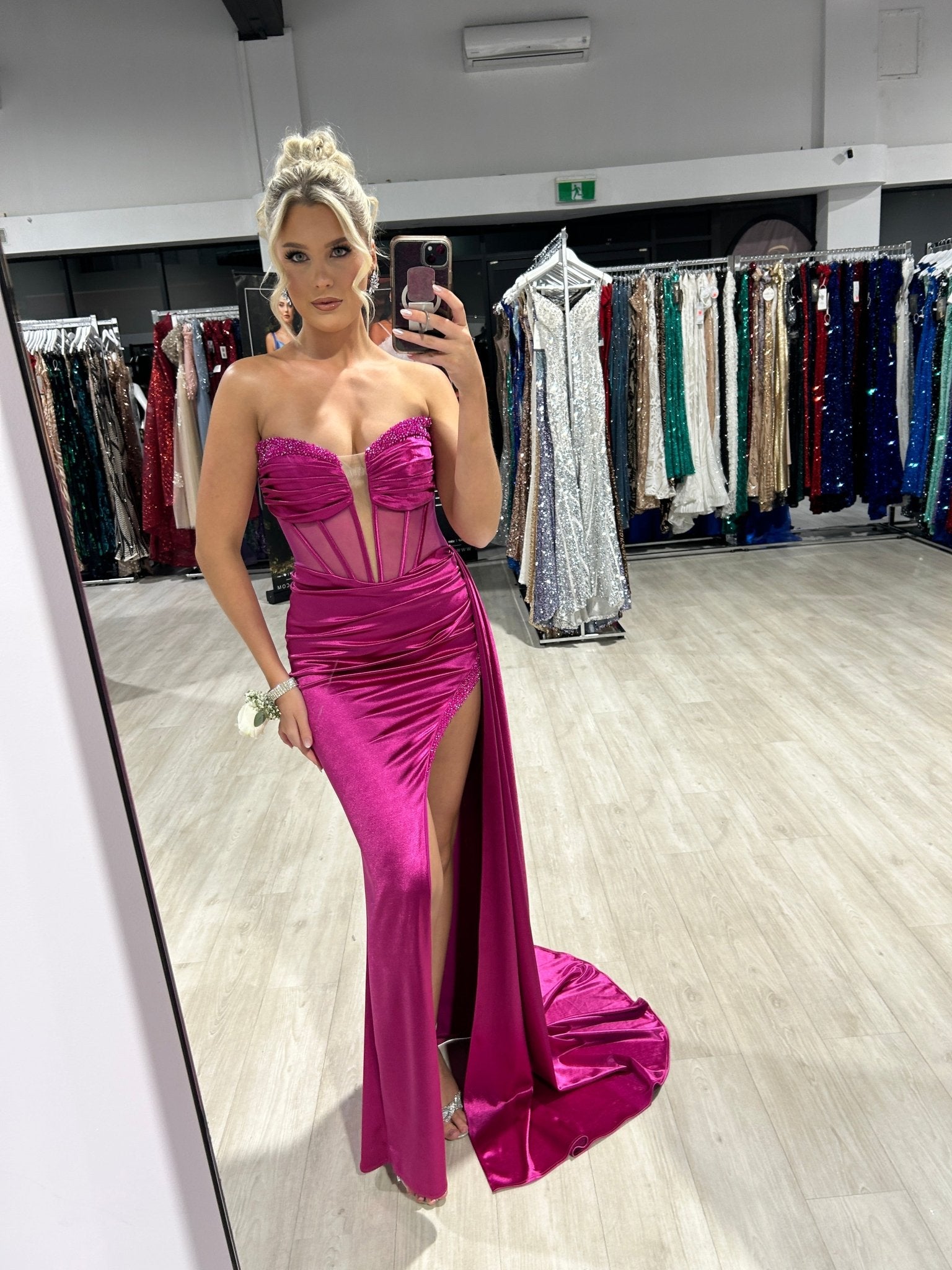FINA Strapless Satin Diamanté Detail Corset Bustier Formal Dress in Australia | One Honey Boutique
