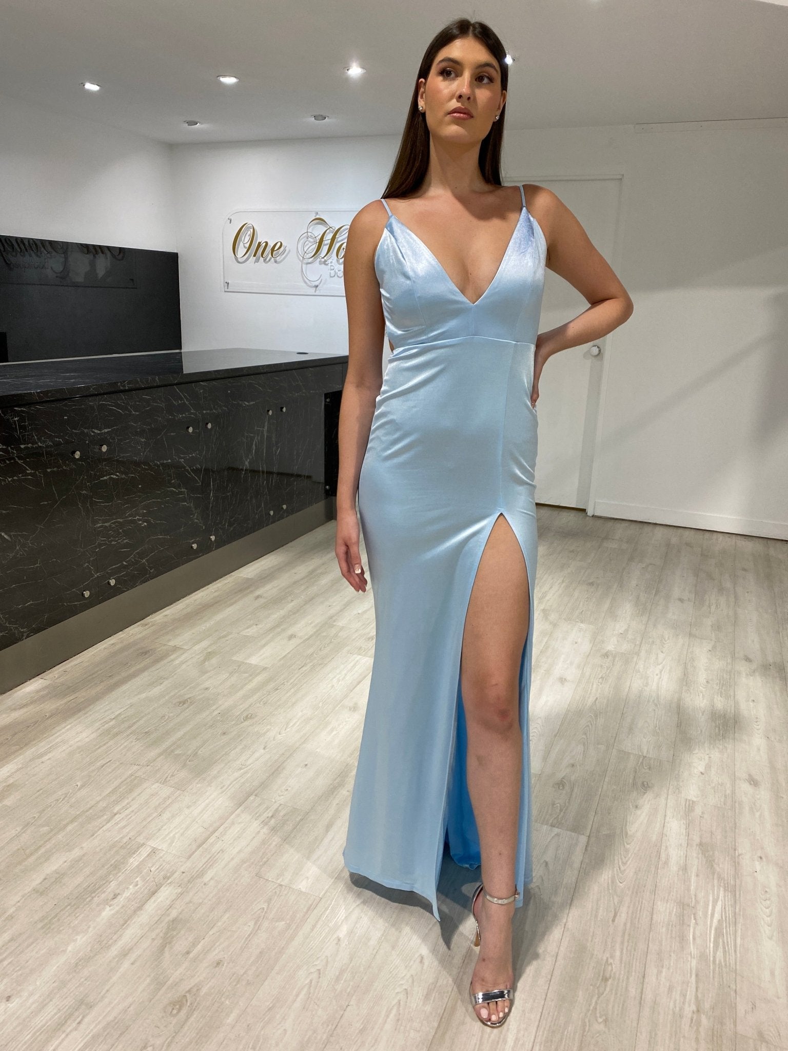 Honey Couture MILEE Low Back Mermaid Evening Gown Dress with Leg Split in Australia | One Honey Boutique