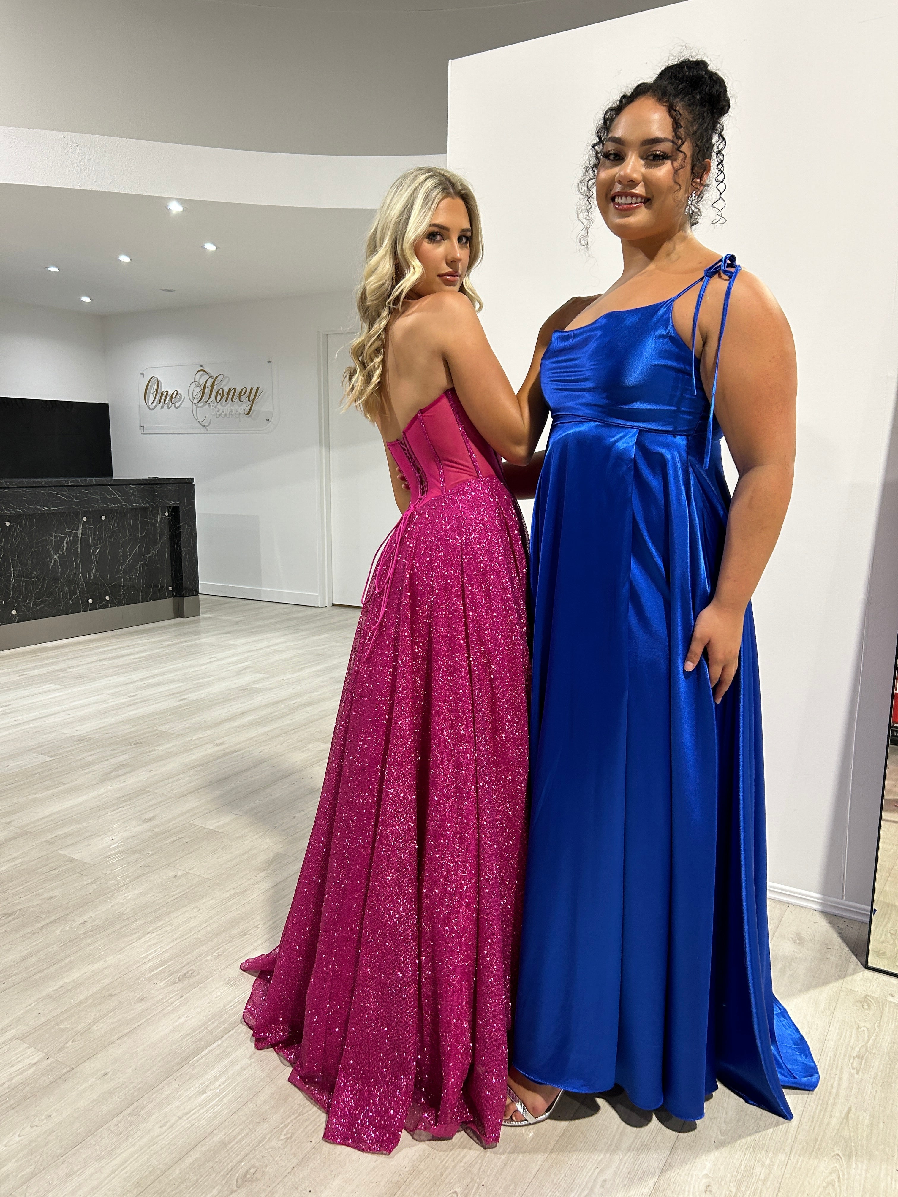 XENA Silky Tie Up A-Line Formal Dress with adjustable straps and a cowl neckline, perfect for bridesmaids. Brisbane to Gold Coast.