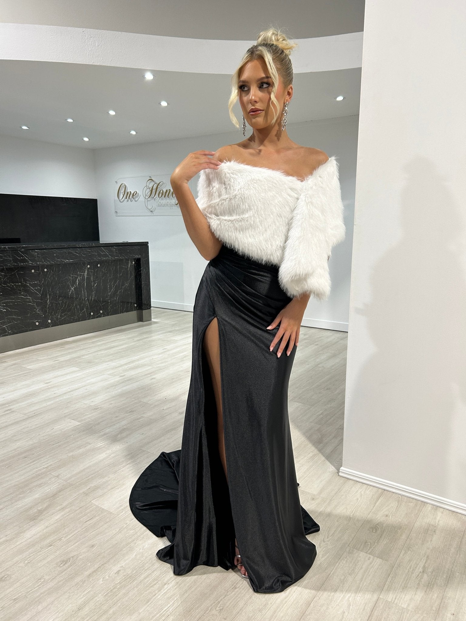 Honey Couture AUGUST Strapless Embellished Bustier Satin Mermaid Formal Dress in Australia | One Honey Boutique