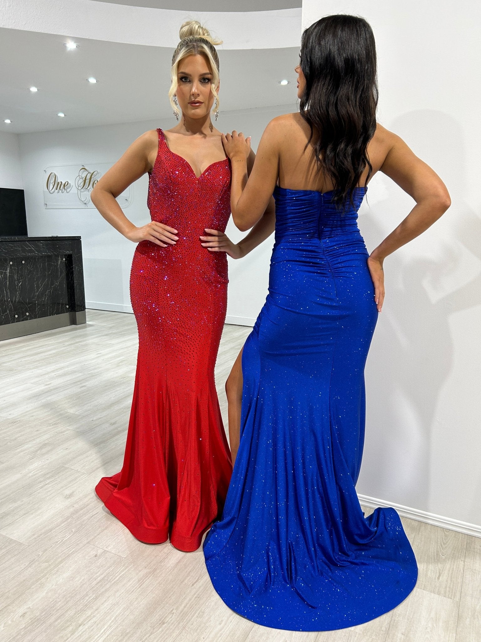 JESIKA Glitter Strapless Mermaid Dress with Gloves in Australia | One Honey Boutique