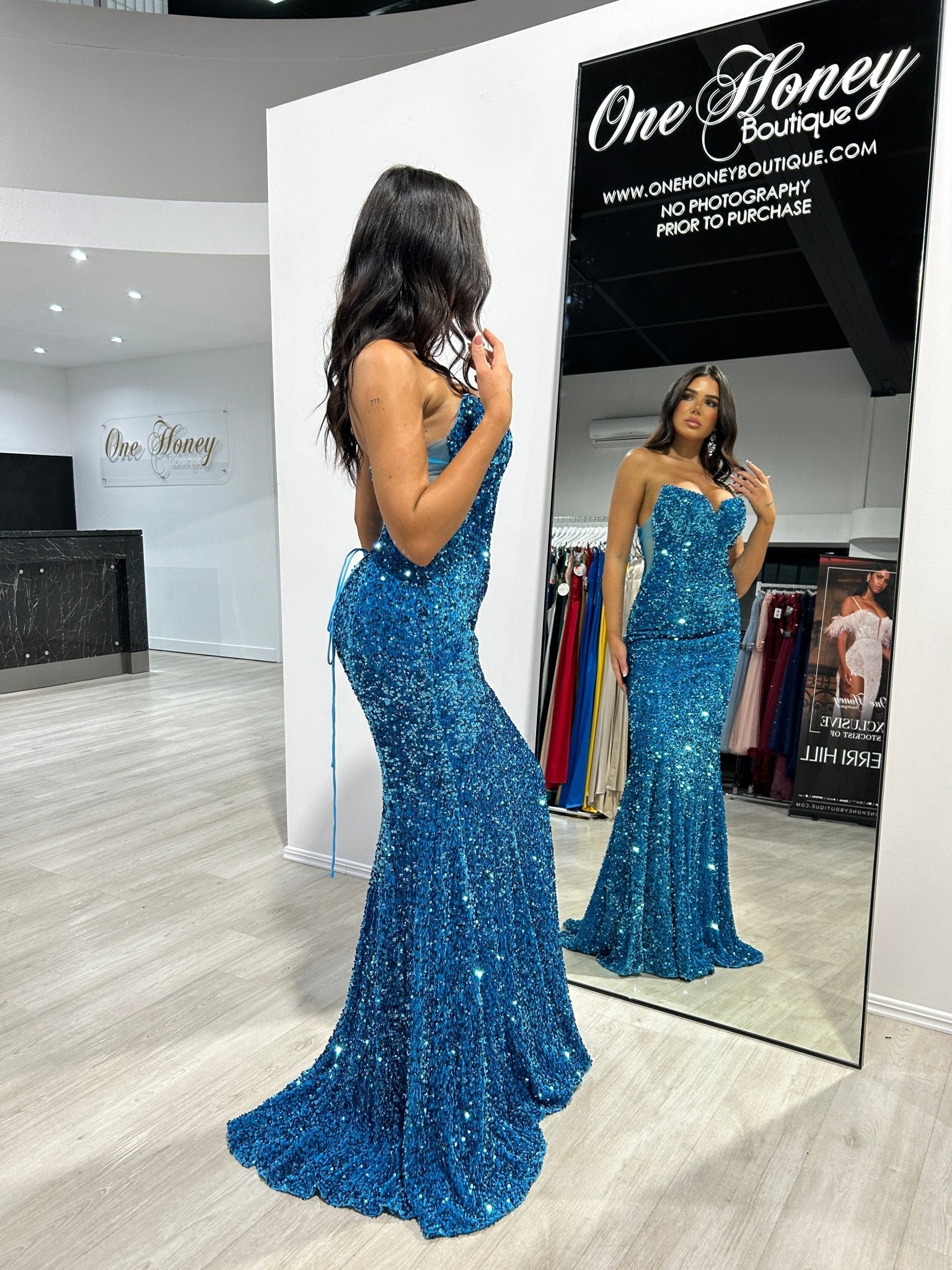 CAMPBELL Sequin Strapless Corset Mermaid Evening Gown Dress in Australia | One Honey Boutique