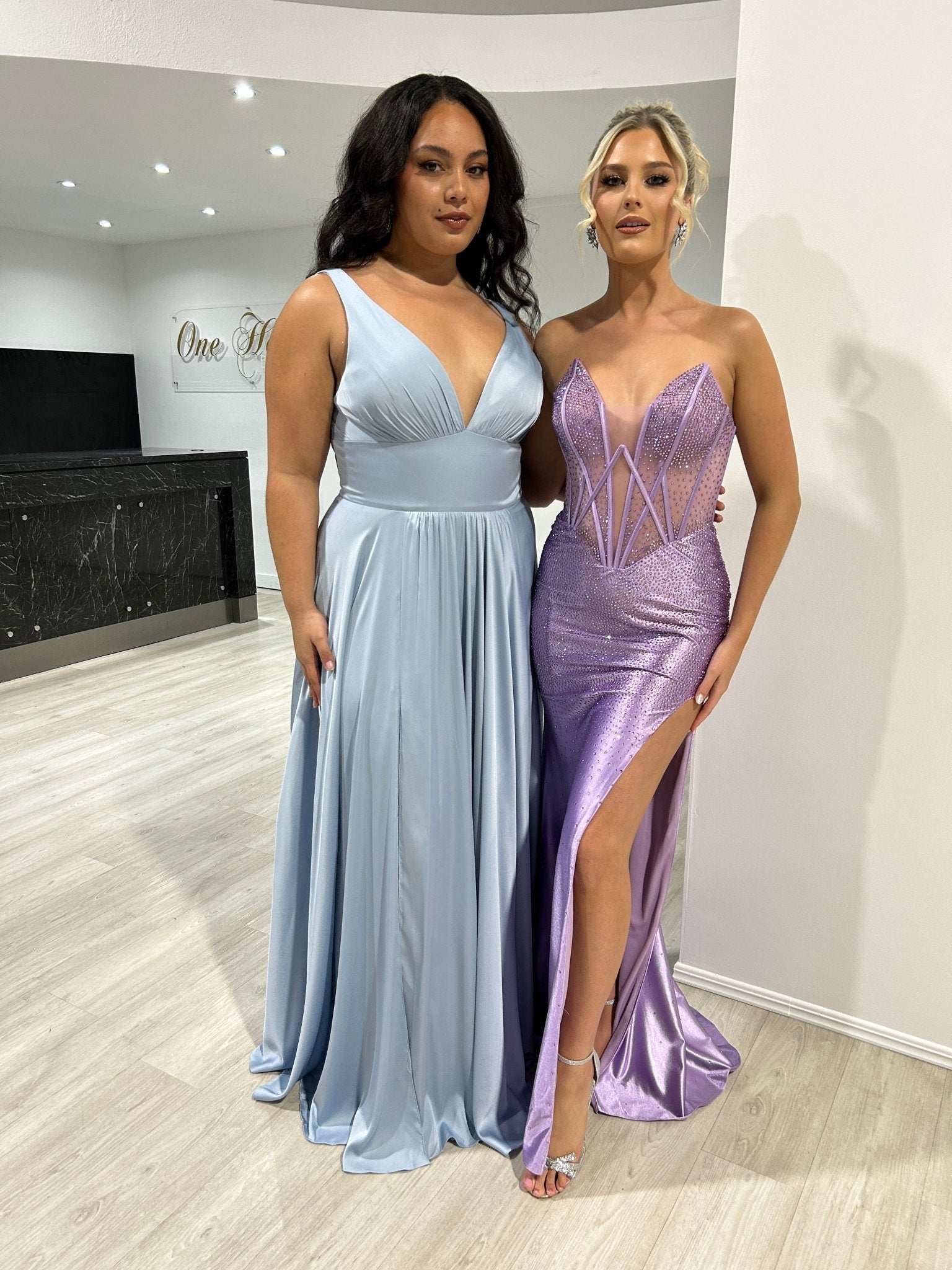 NELLIE Deep V Front Silky A Line Bridesmaid Formal Dress in Australia | One Honey Boutique