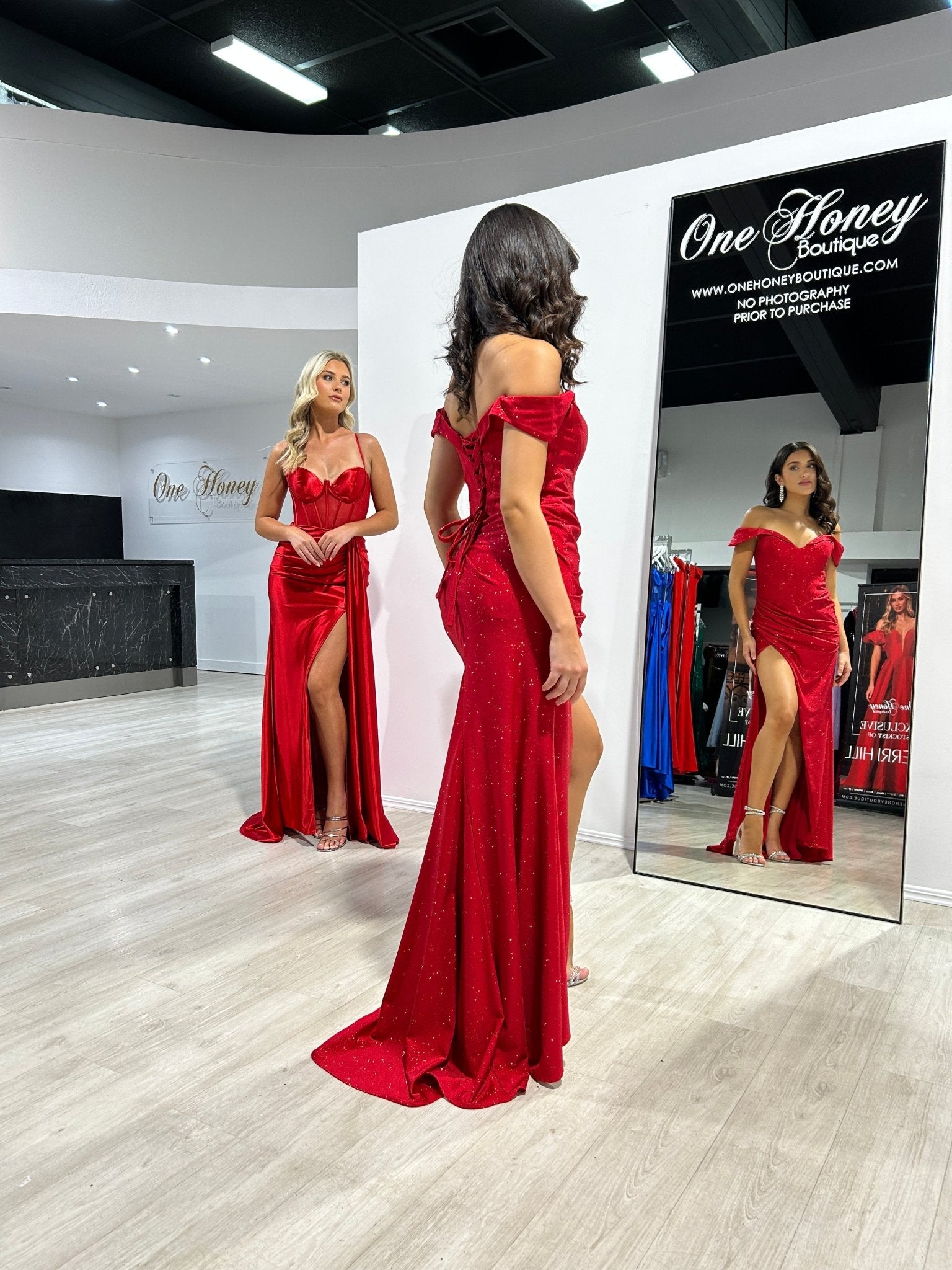 HARPER Shimmer Glitter Off The Shoulder Corset Formal Gown in Australia | One Honey Boutique