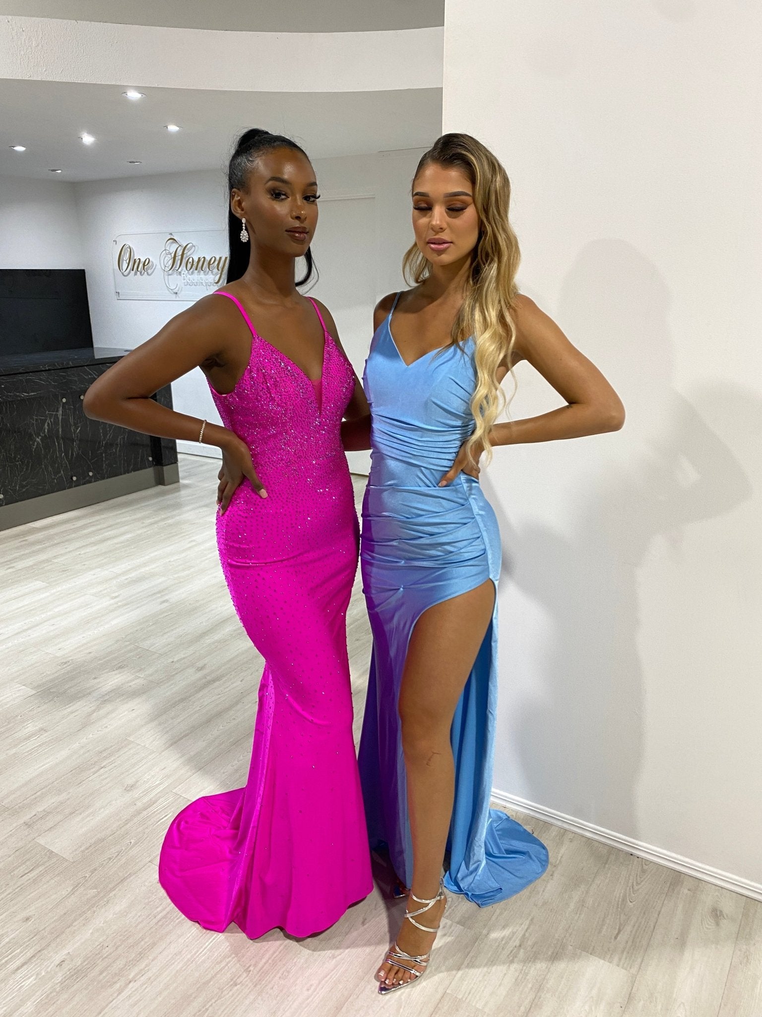 Honey Couture ZURI Corset Back Ruched Waist Formal Evening Dress in Australia | One Honey Boutique