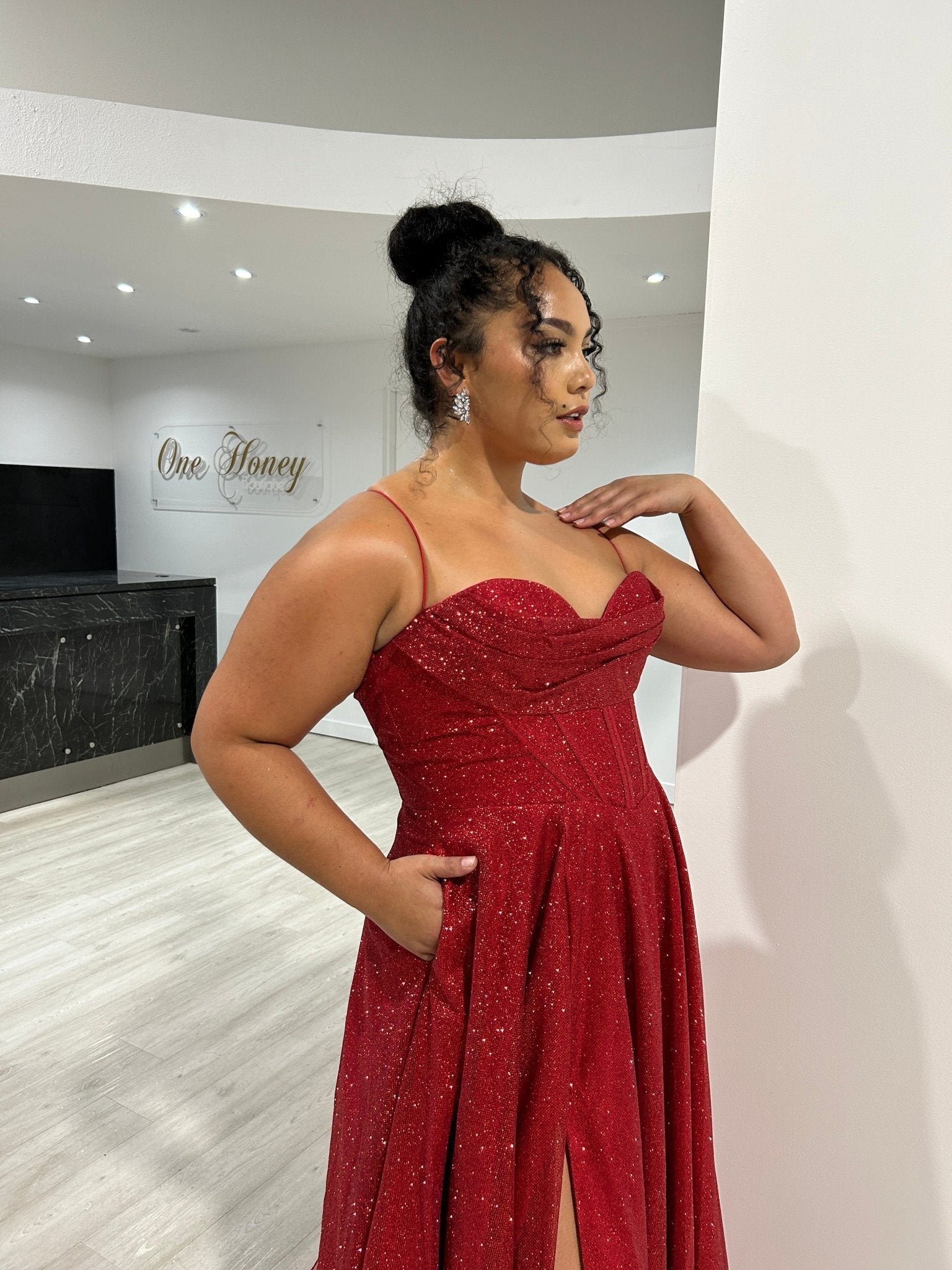 DREYA Curve Corset Glitter Ball Gown School Formal Dress in Australia | One Honey Boutique
