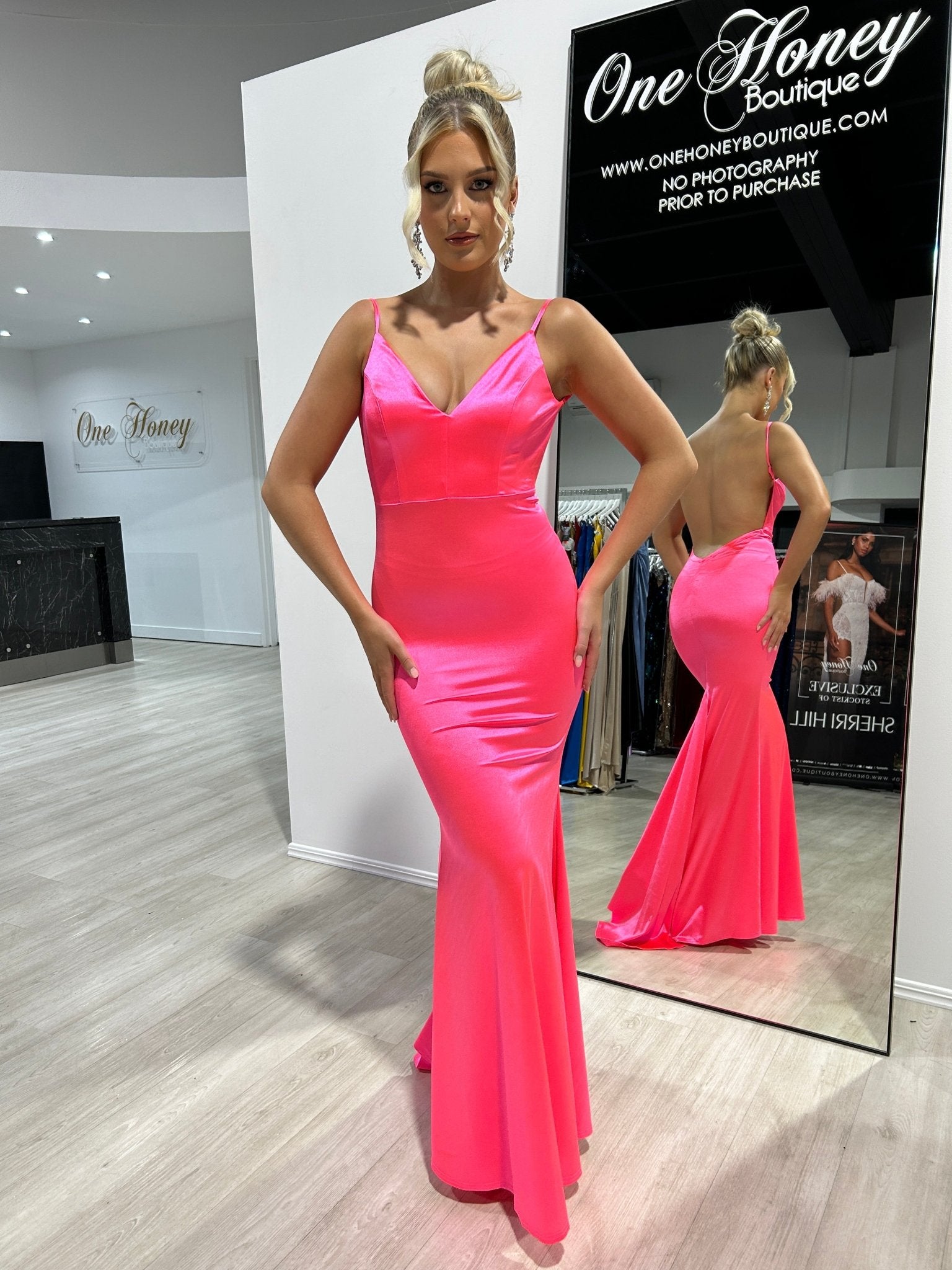 CYRUS Bum Scrunch Neon Low Back Mermaid Formal Dress in Australia | One Honey Boutique