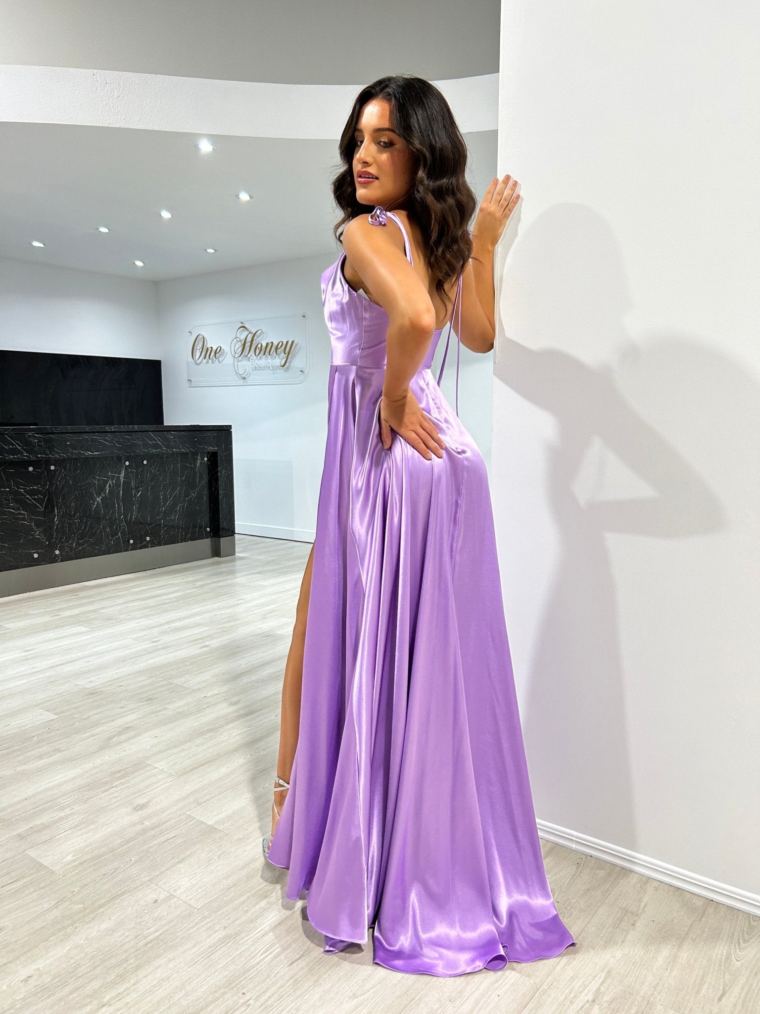 XENA Silky Tie Up A - Line Formal Bridesmaid & Formal Dress in Australia | One Honey Boutique