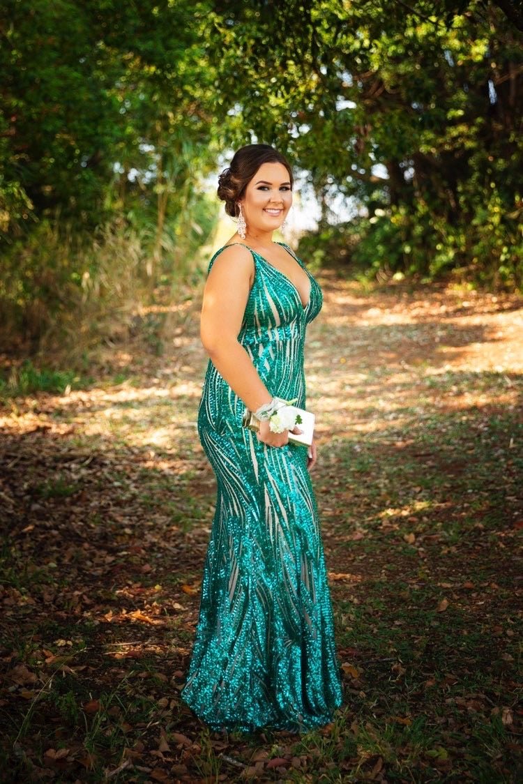 Honey Couture YASMIN V Front Sequin Formal Evening Gown in Australia | One Honey Boutique