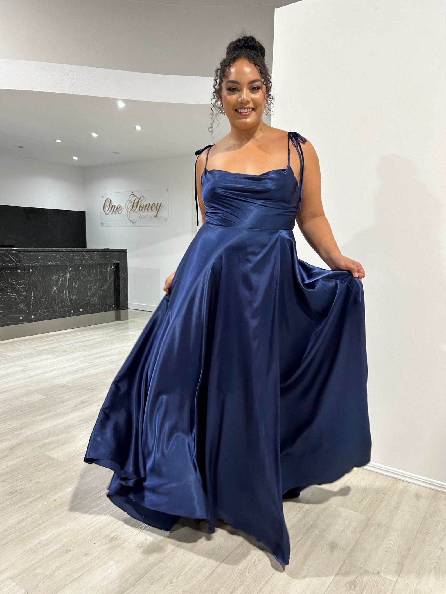 XENA Silky Tie Up A - Line Formal Bridesmaid & Formal Dress in Australia | One Honey Boutique