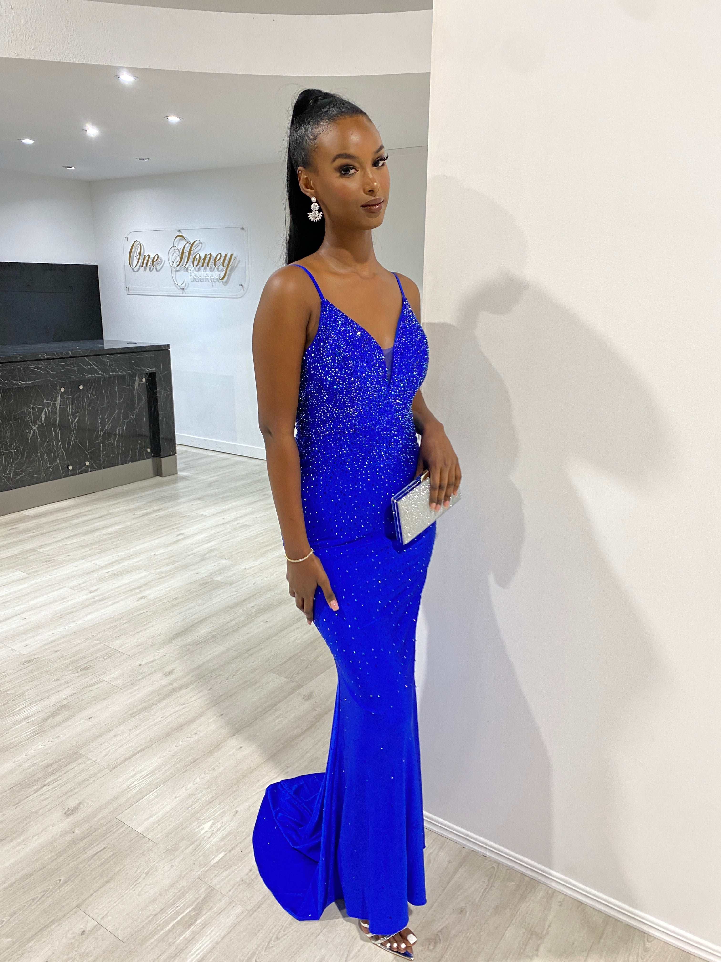 Honey Couture MARISE Diamante Feature Mermaid Formal Dress