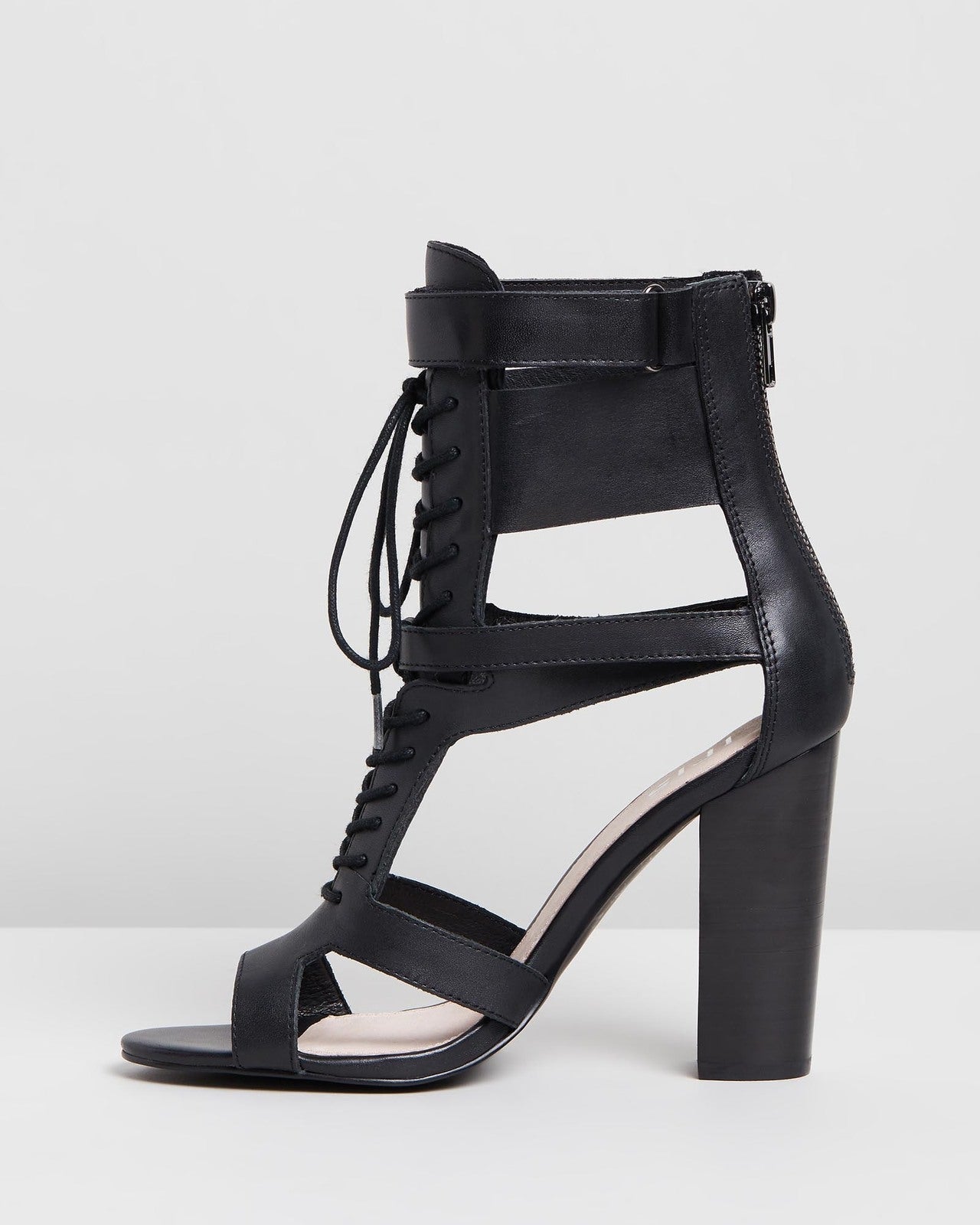 IRIS Footwear ROBIN Black Leather Lace - Up Block Heels in Australia | One Honey Boutique