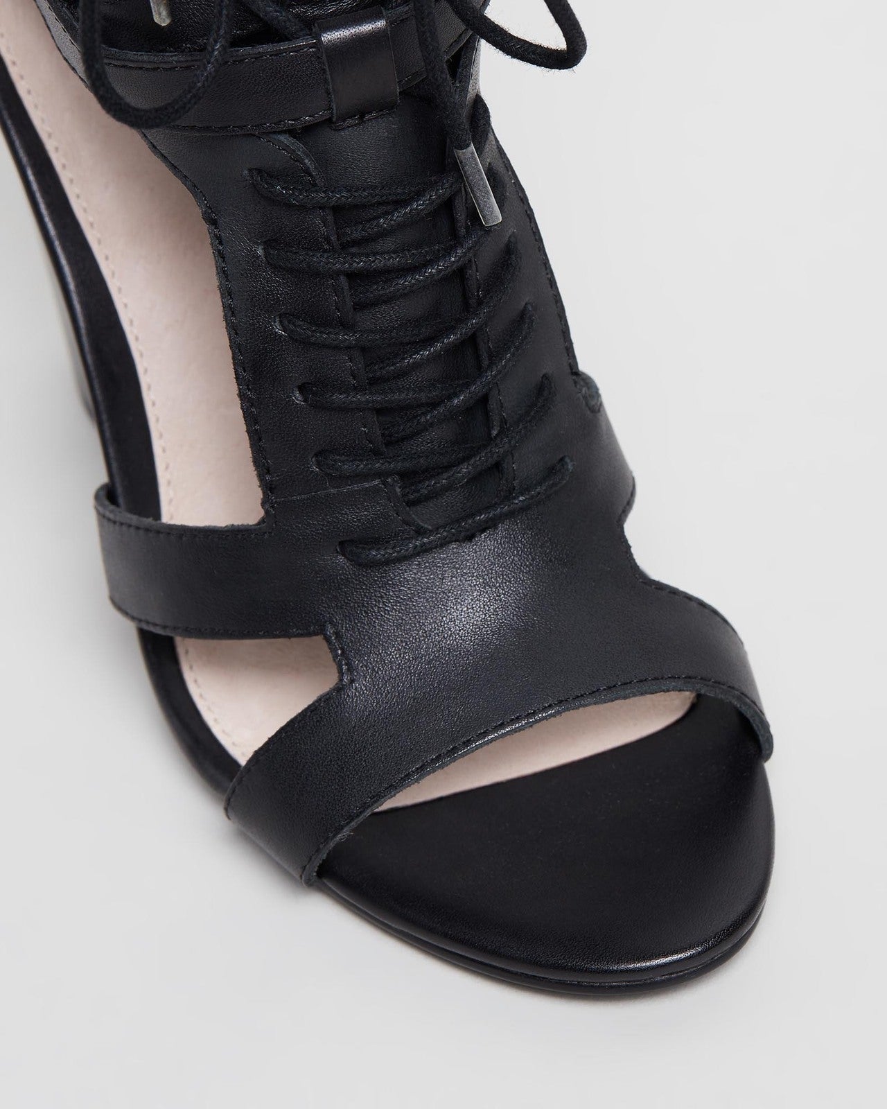 IRIS Footwear ROBIN Black Leather Lace - Up Block Heels in Australia | One Honey Boutique