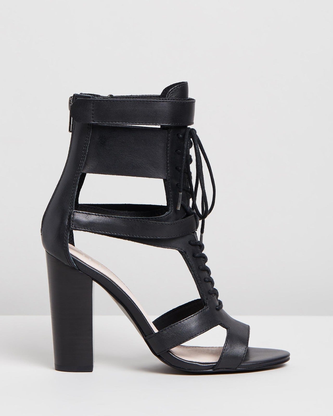 IRIS Footwear ROBIN Black Leather Lace - Up Block Heels in Australia | One Honey Boutique