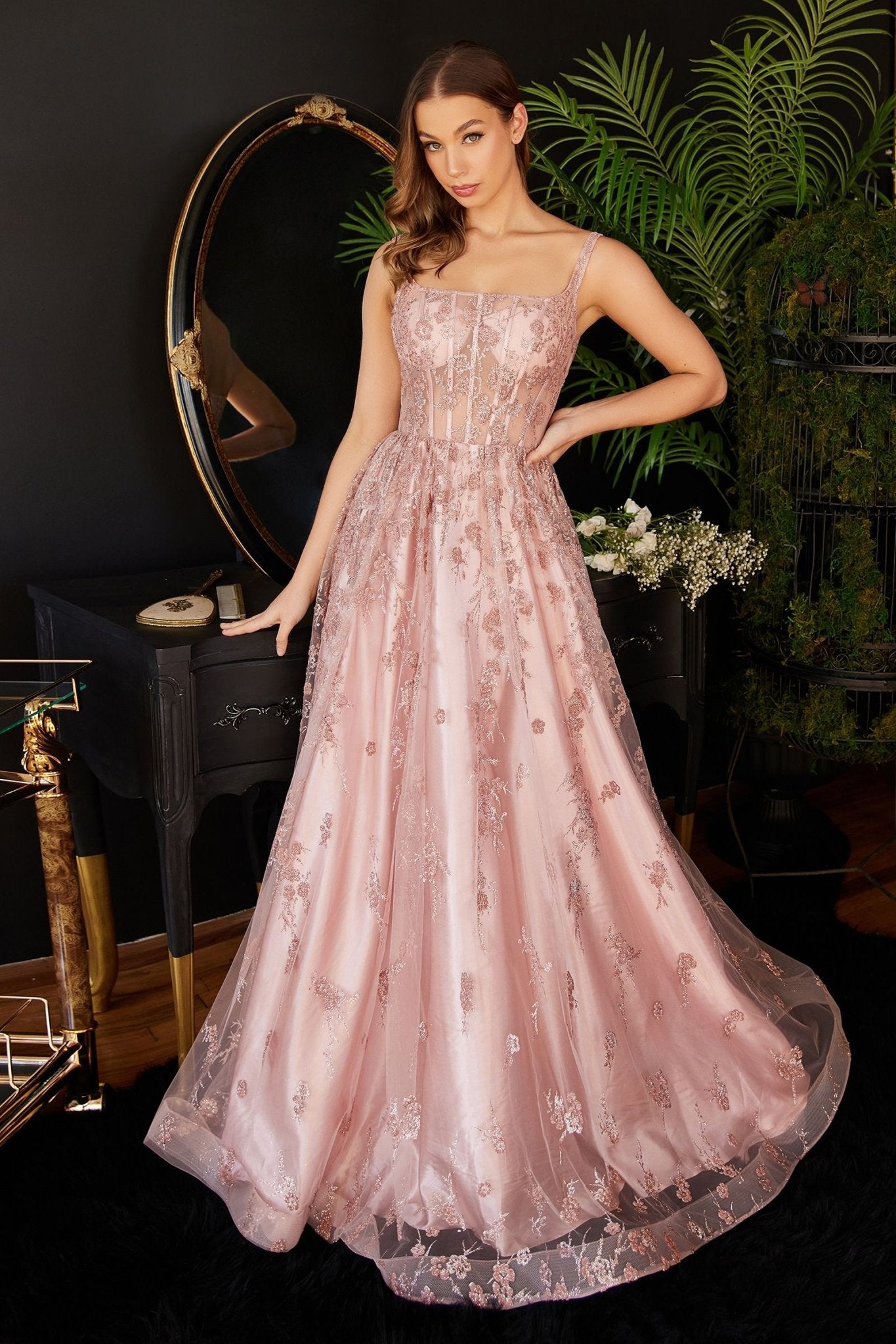 BELLAMY Rose Gold Glitter A Line Ball Gown Formal Dress in Australia | One Honey Boutique