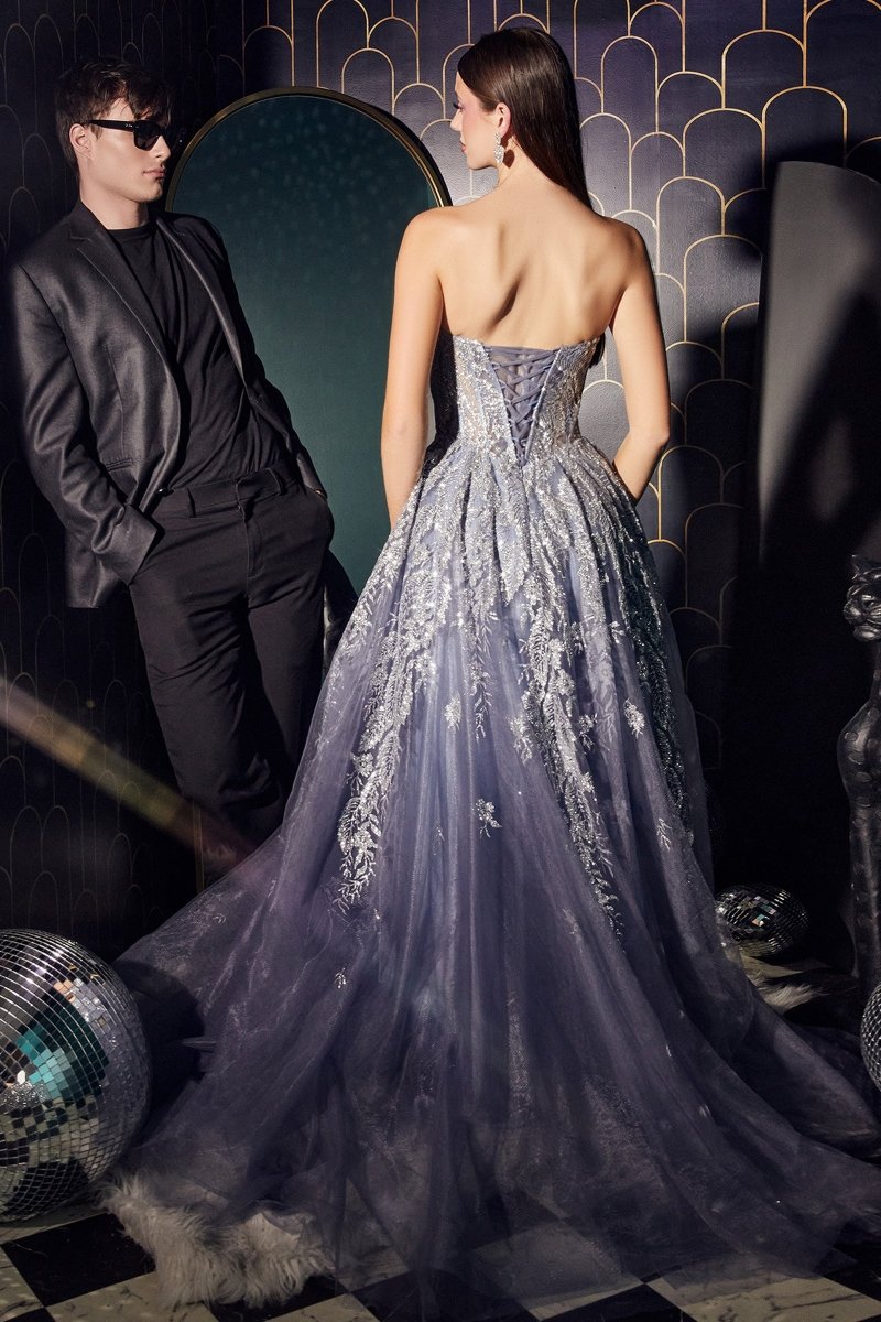 MERCER Strapless Glitter Ball Gown with sheer lace bodice and tulle skirt. Perfect formal dress for prom. Brisbane to Gold Coast.