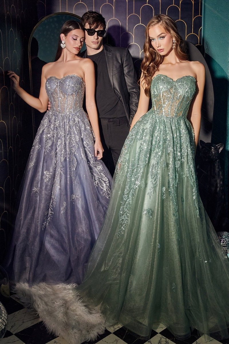 MERCER Strapless Glitter Ball Gown, featuring lace corset bodice and layered tulle skirt, gown for prom, Brisbane to Gold Coast.