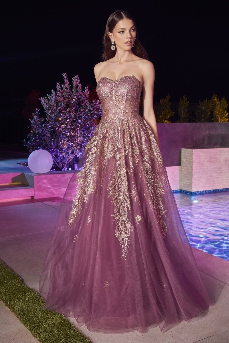 MERCER Strapless glitter corset ball gown with tulle skirt for formal events, perfect for prom. Brisbane to Gold Coast, Australia.