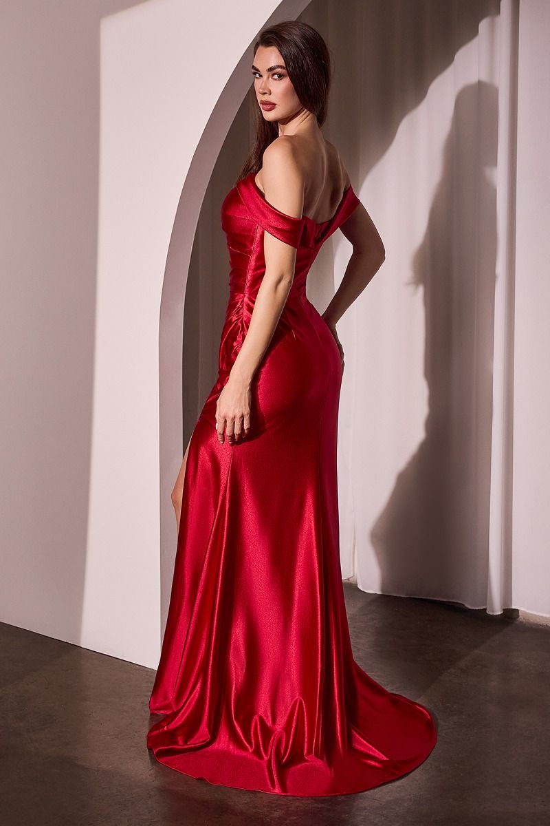 LEILANI Off Shoulder silky mermaid prom dress with corset bustier and satin slit, perfect for formal events. Brisbane to Gold Coast.