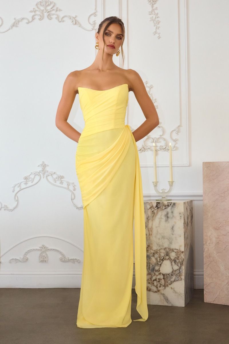 JAZI Strapless Ruched Chiffon Fitted Column Bridesmaid & Formal Dress in Australia | One Honey Boutique