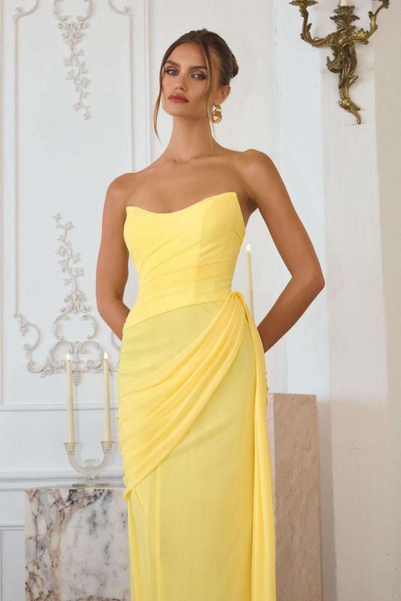 JAZI Strapless Ruched Chiffon Fitted Column Bridesmaid & Formal Dress in Australia | One Honey Boutique