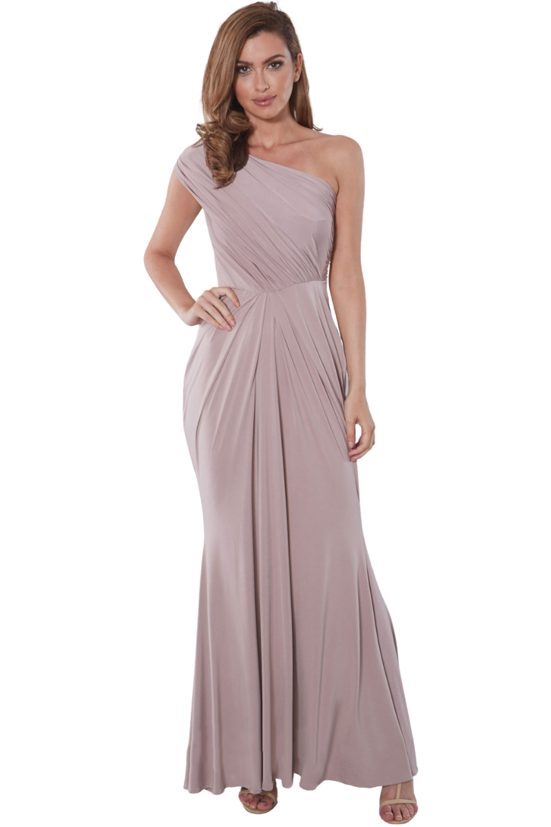 LANA Asymmetric One Shoulder Mermaid Dress with draped bodice, floor-length skirt. Bridesmaid Dress Brisbane to Gold Coast.