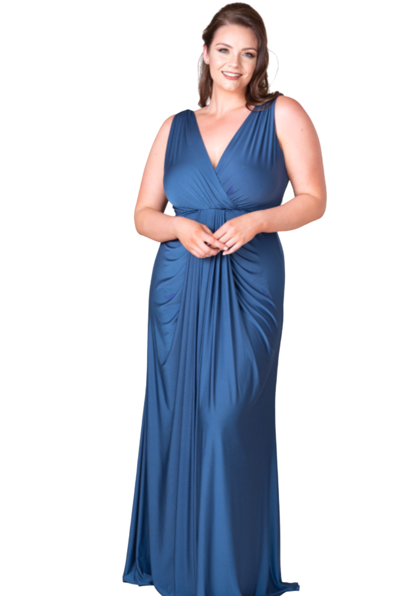 JESSA Silk Jersey Bridesmaid Maxi Dress with V-neckline and cascading drape, evening gown, Brisbane to Gold Coast, Australia.