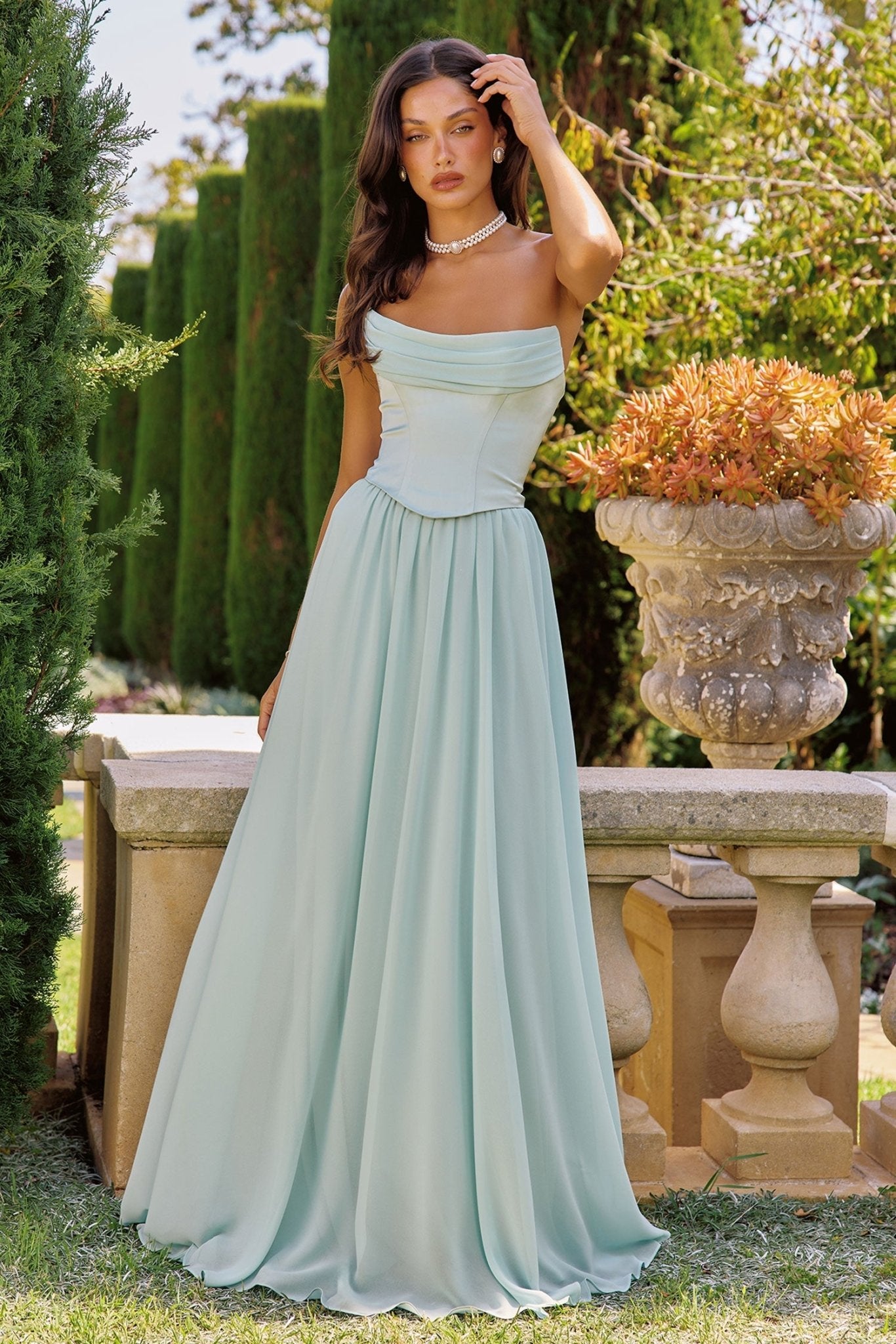 KARINE Satin Chiffon Formal Gown in Australia | One Honey Boutique