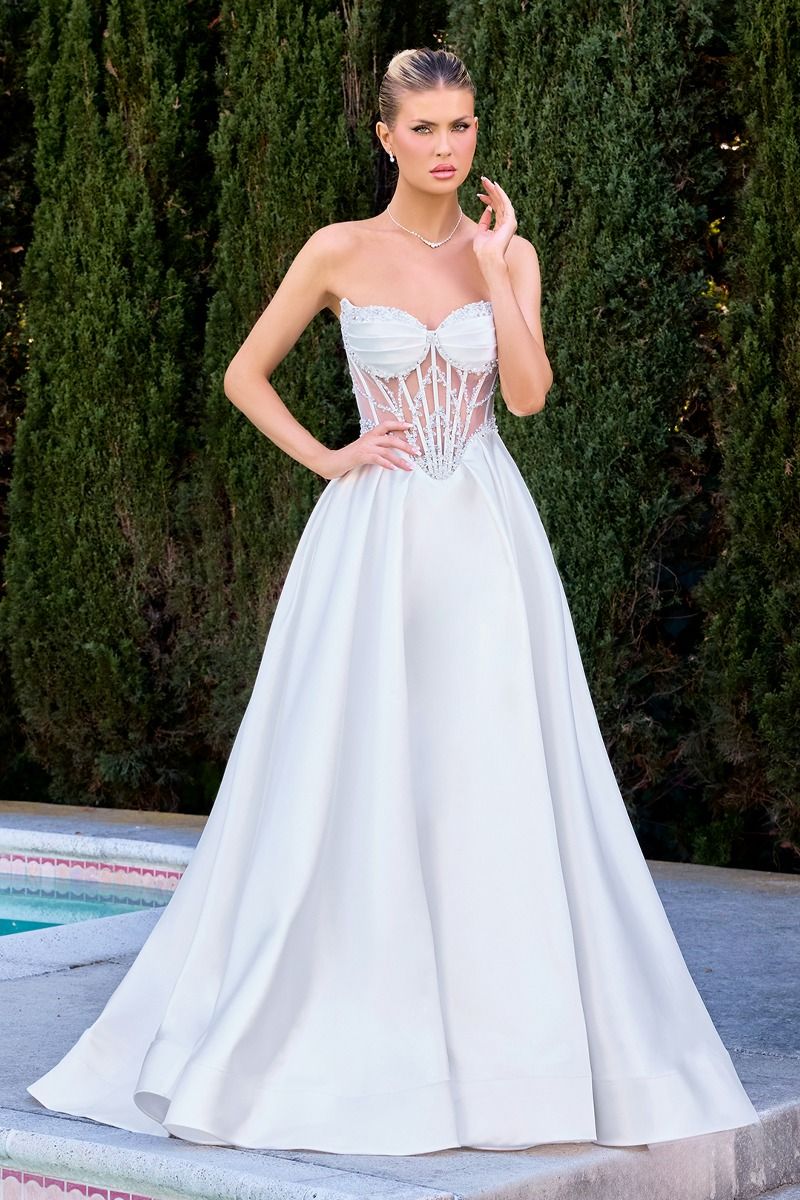 KARVEL Strapless Beaded Mikado A - Line Bridal & Debutante Formal Gown in Australia | One Honey Boutique