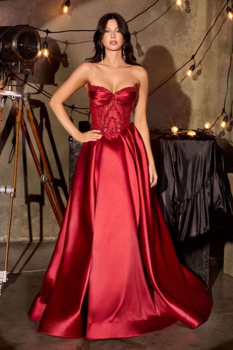 strapless open back dress KARVEL Strapless Beaded Mikado A-Line Dress – One Honey