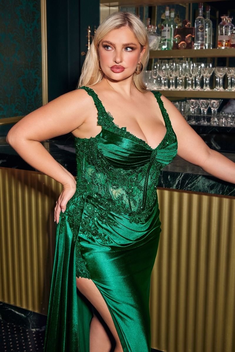 EVON Curve Satin & Lace Bustier Fitted Formal & Prom Dress