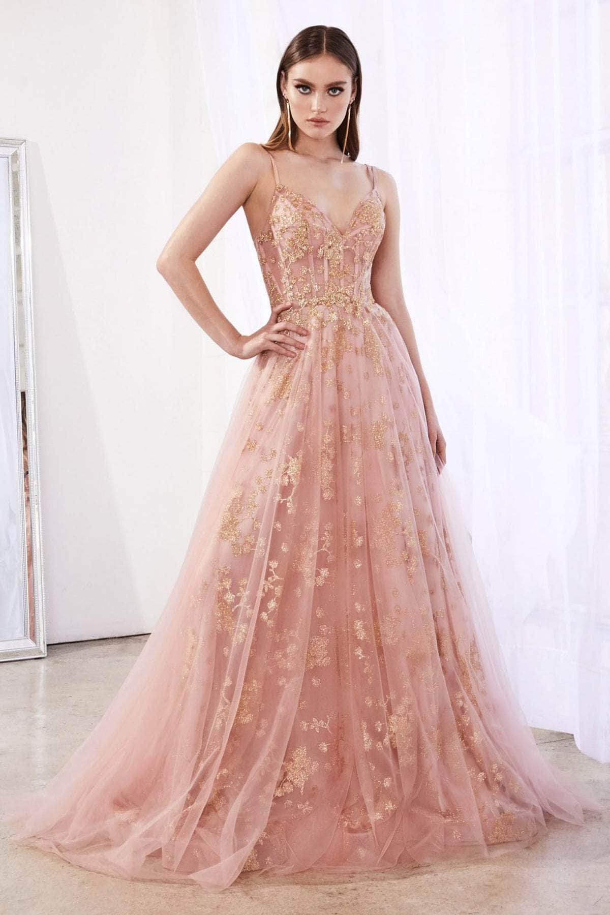 Honey Couture NORA Rose Gold Tulle Glitter Corset Formal Dress Honey Couture NORA Rose Gold Tulle Glitter Corset Formal Dress
